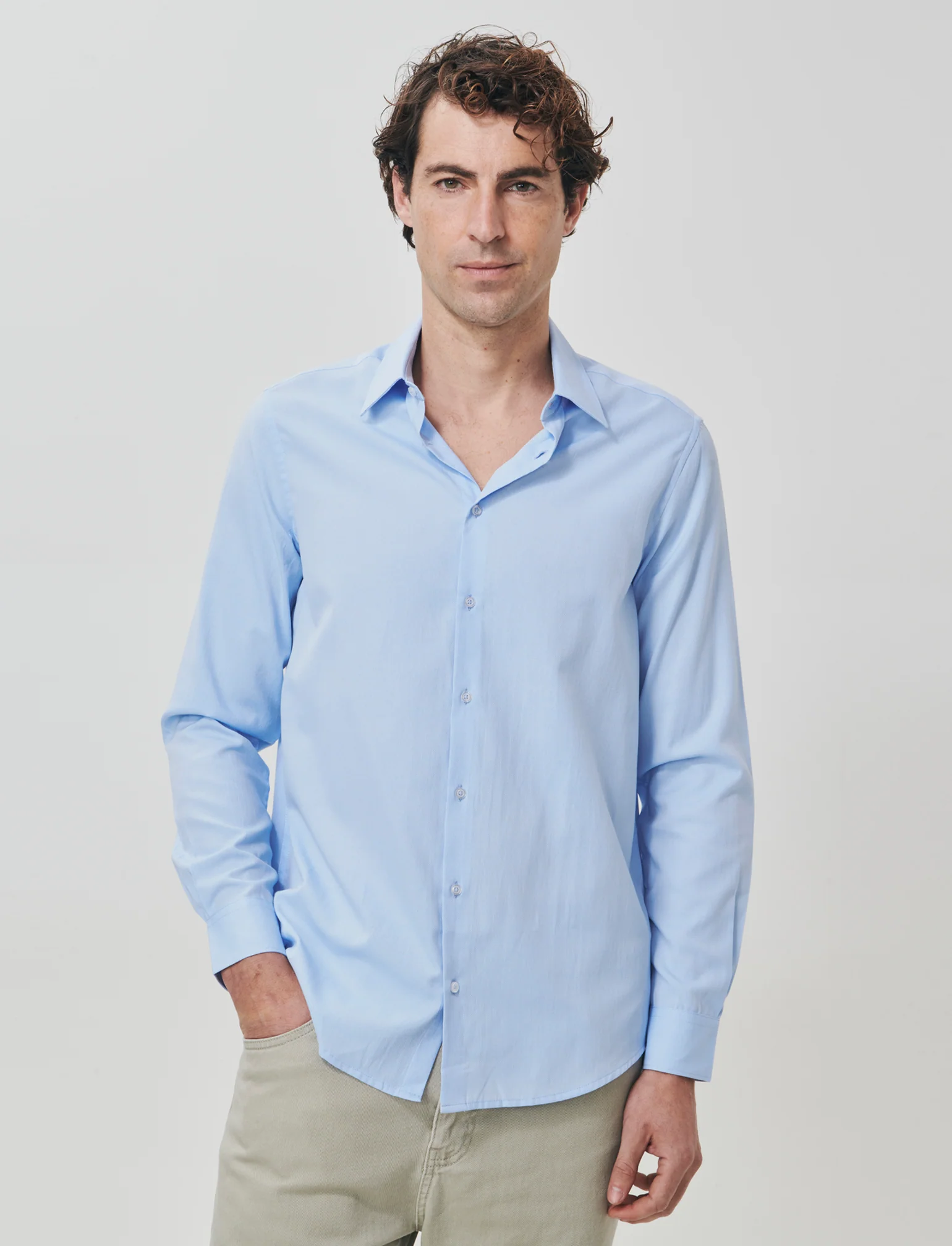 Camicia Oxford Regular Fit in Cotone - Celeste