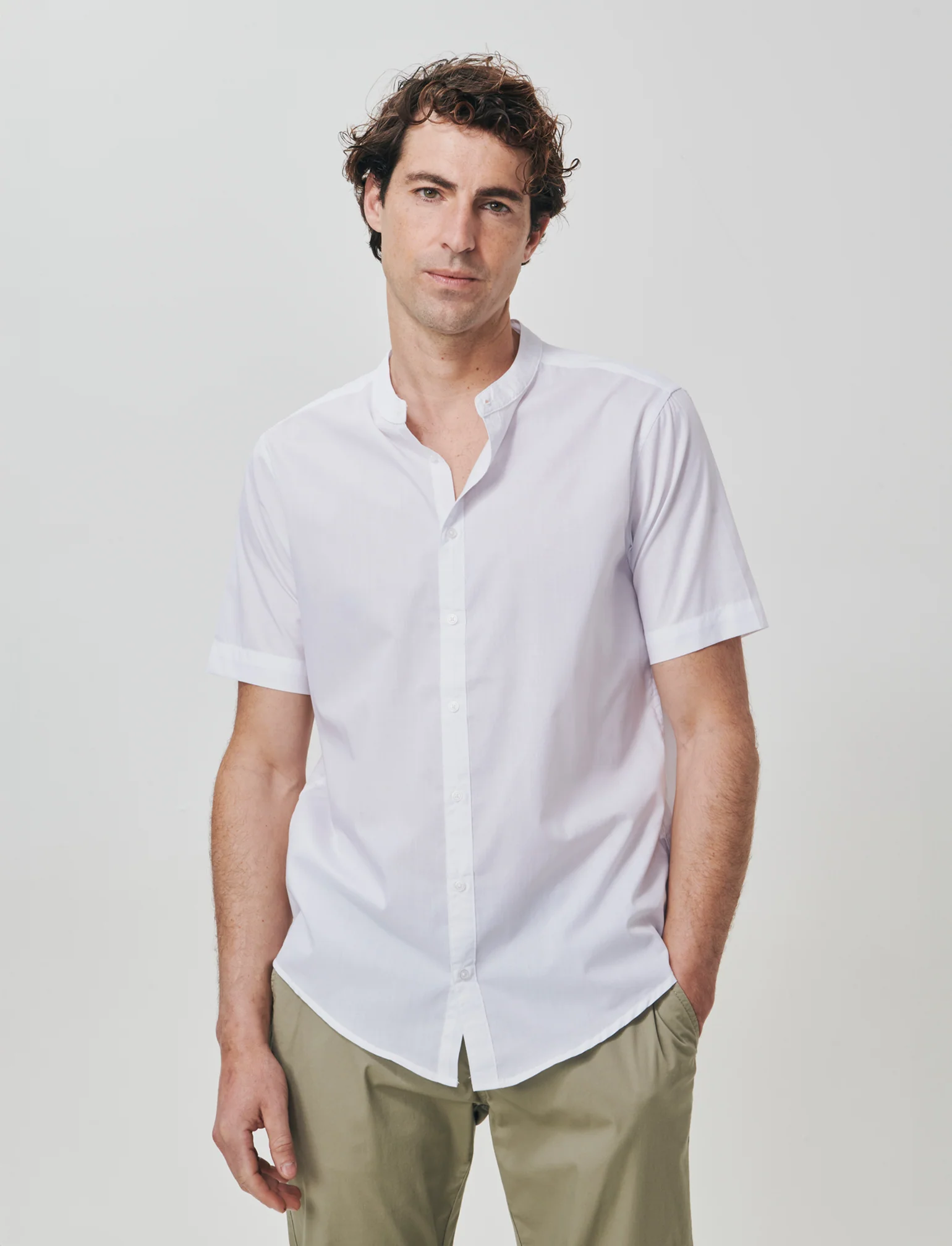 Camicia Regular Fit Easy Iron Collo Coreano - Bianco