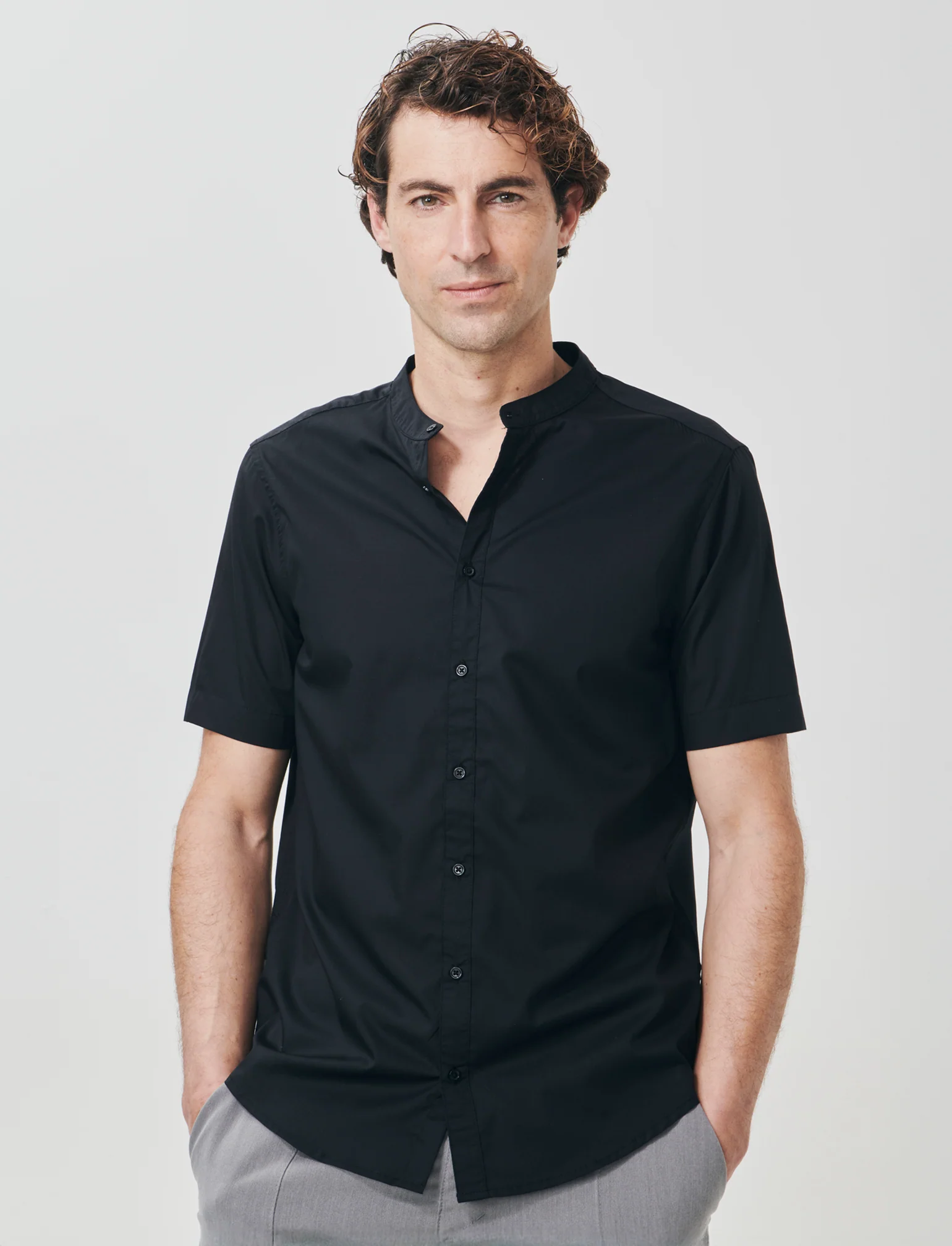 Camicia Regular Fit Easy Iron Collo Coreano - Nero - Image 4