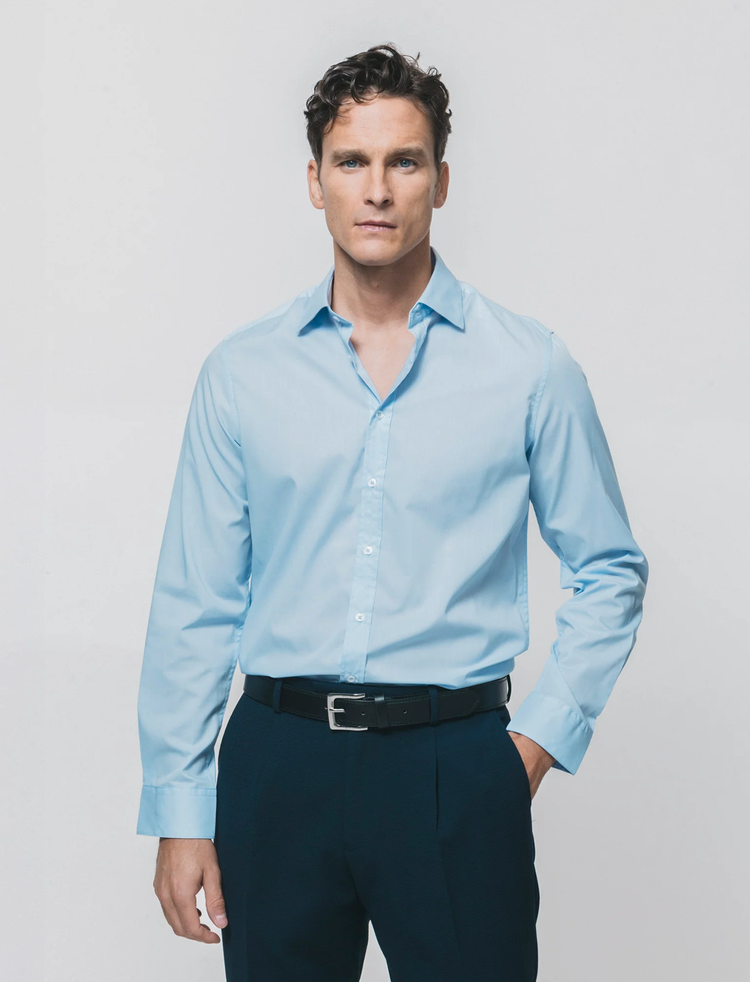 Camicia Regular Fit Easy Iron Collo Francese - Celeste - Image 3