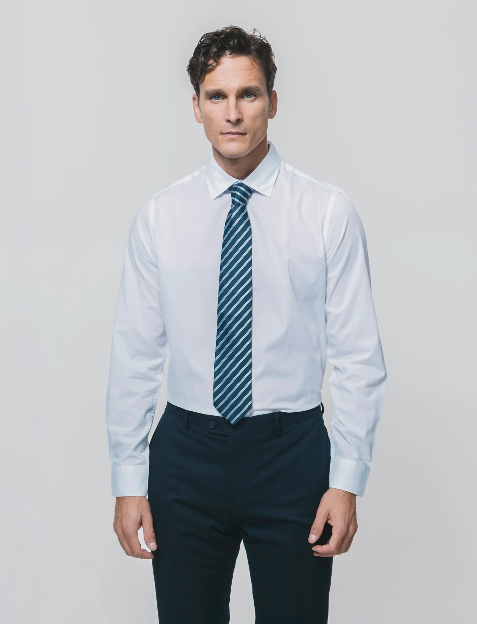 Camicia Regular Fit Easy Iron Unita e Fantasia - Bianco - Image 3