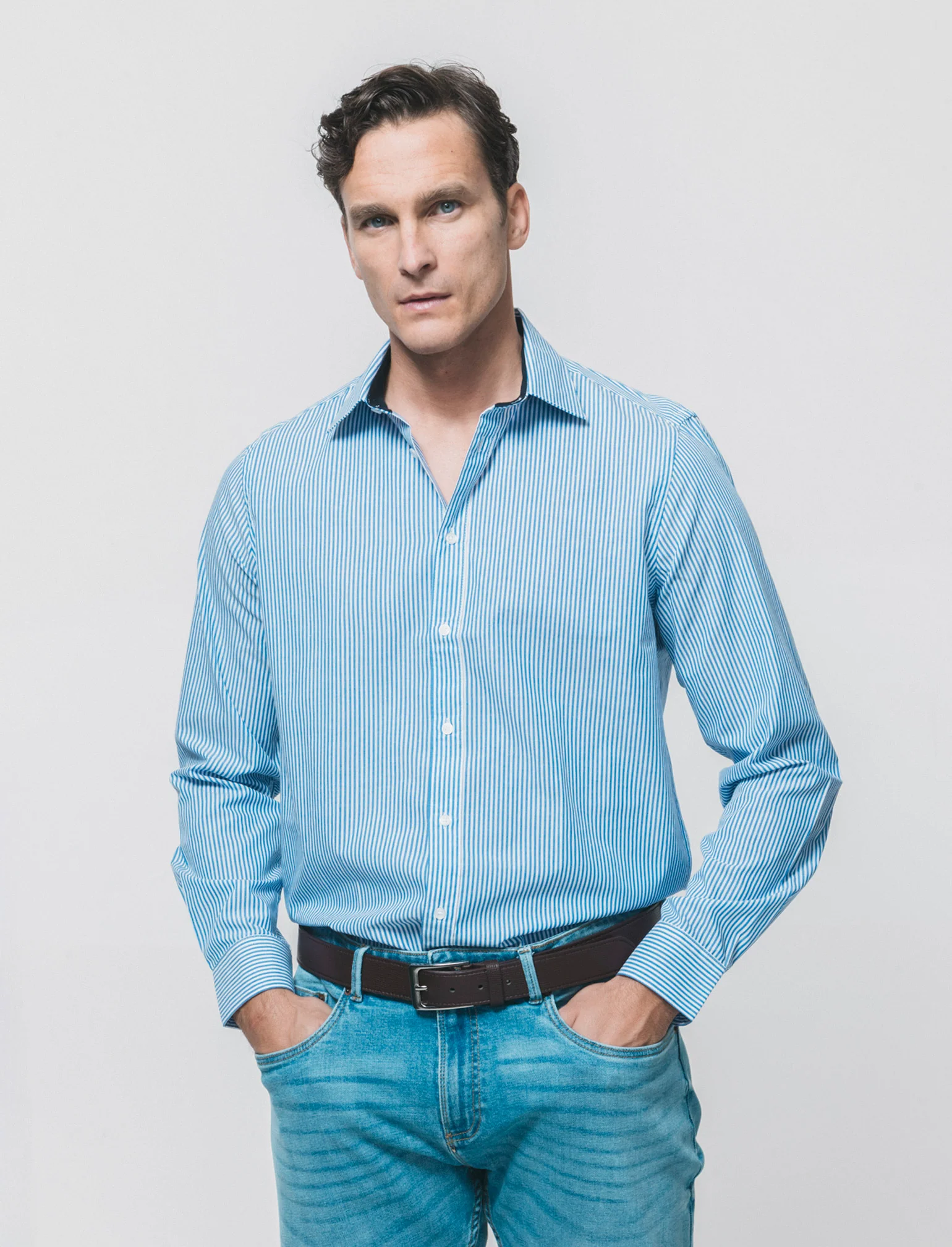 Camicia Regular Fit Easy Iron Unita e Fantasia - Bluette - Image 3