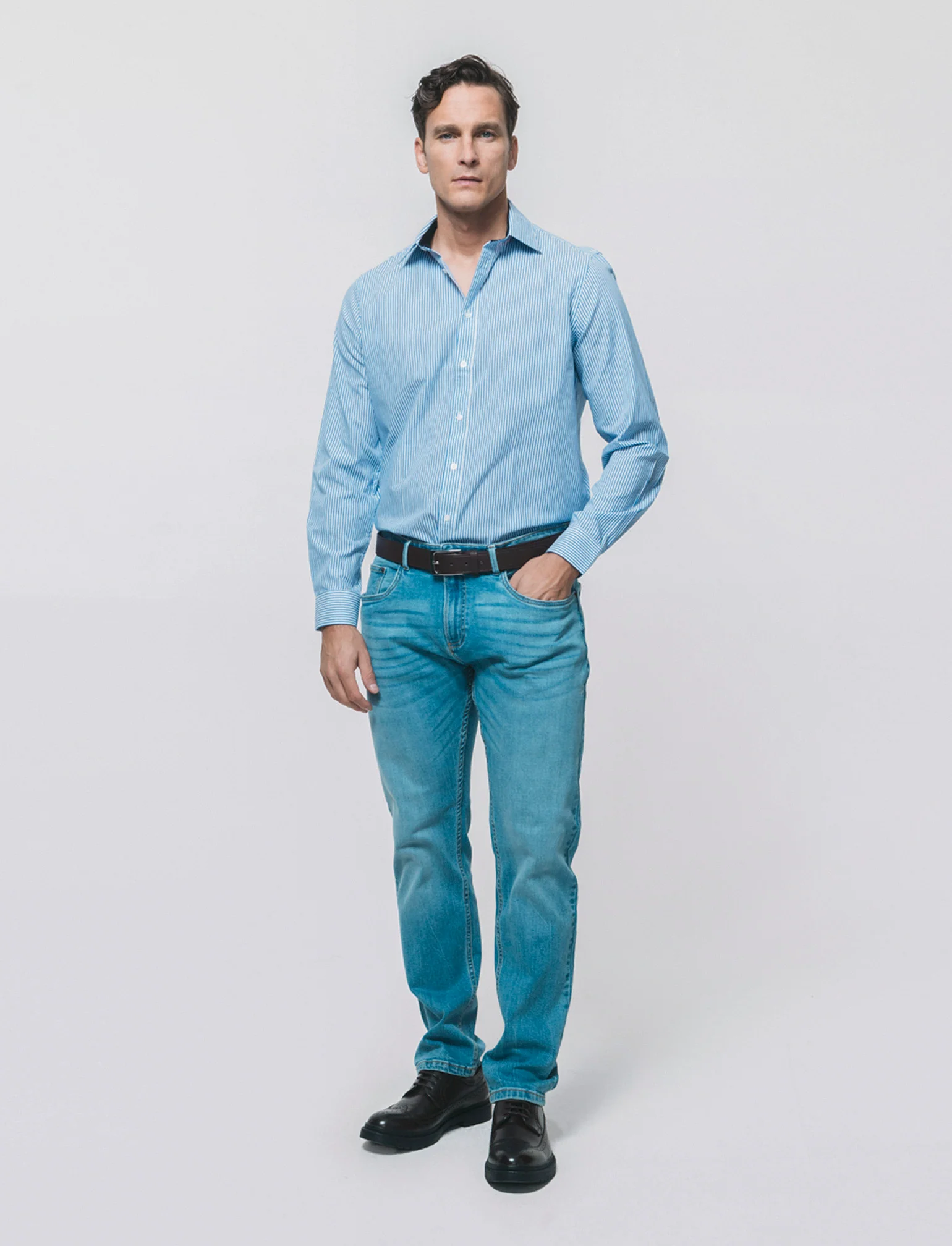 Camicia Regular Fit Easy Iron Unita e Fantasia - Bluette - Image 4