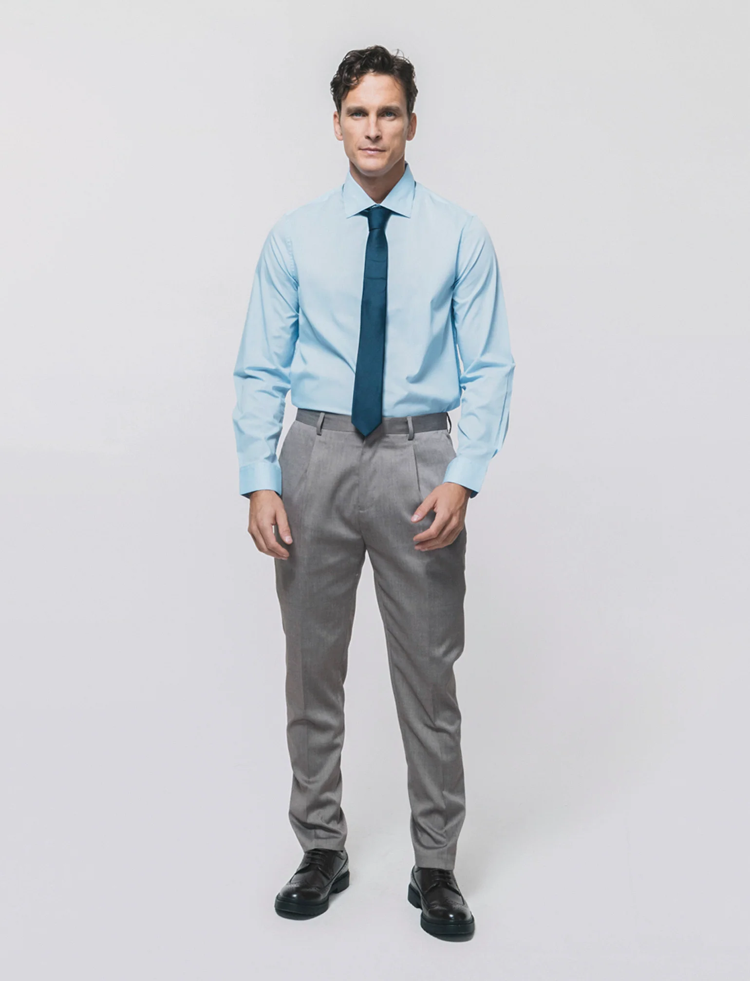Camicia Regular Fit Easy Iron Unita e Fantasia - Celeste - Image 2