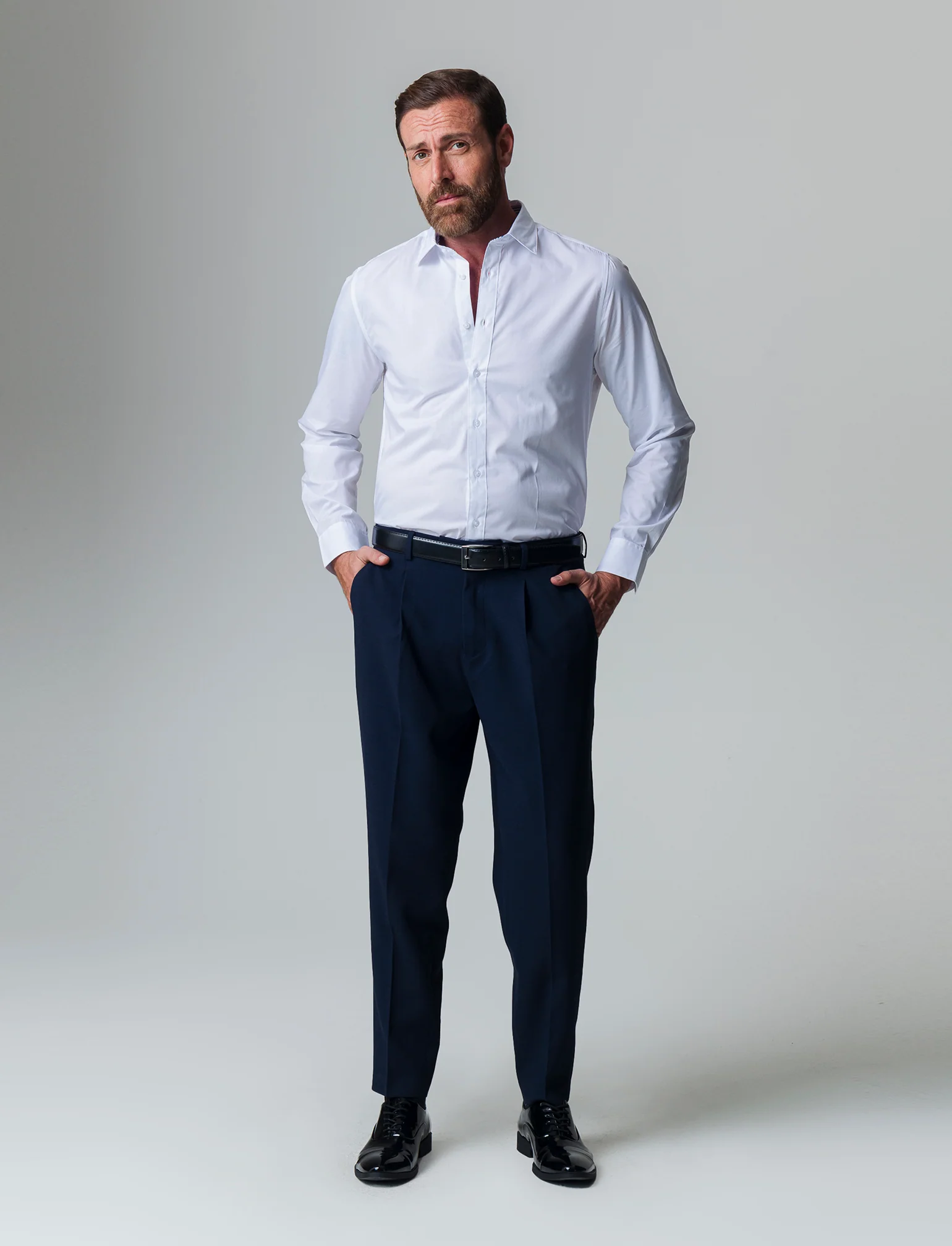 Camicia regular fit easy iron unita ed a fantasia da uomo - Bianco - Image 2