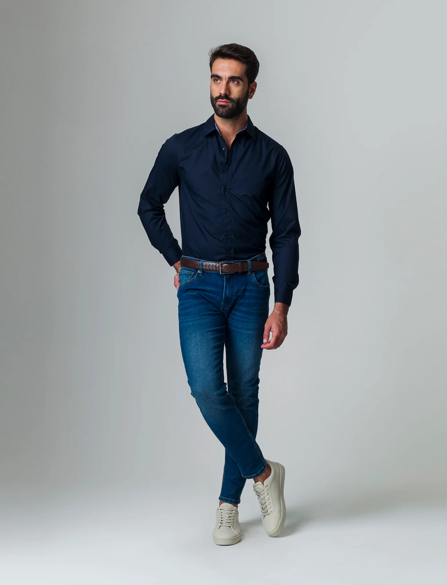 Camicia regular fit easy iron unita ed a fantasia da uomo - Blu - Image 2