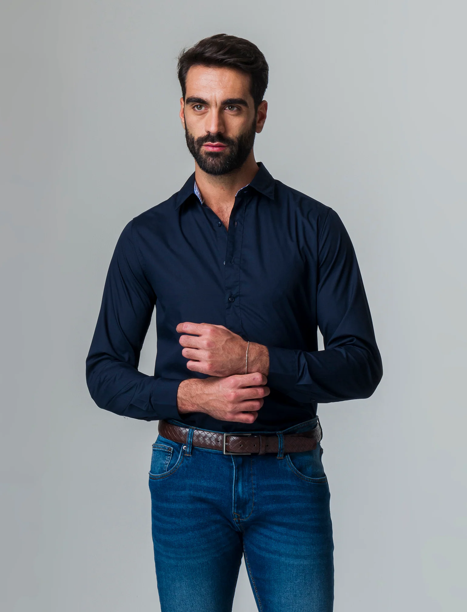 Camicia regular fit easy iron unita ed a fantasia da uomo - Blu - Image 3