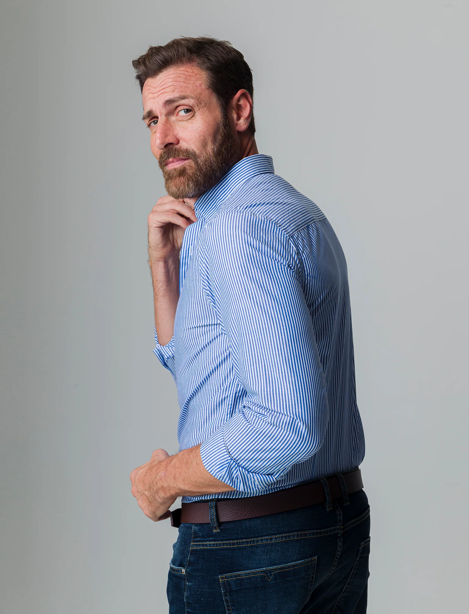 Camicia regular fit easy iron unita ed a fantasia da uomo - Bluette