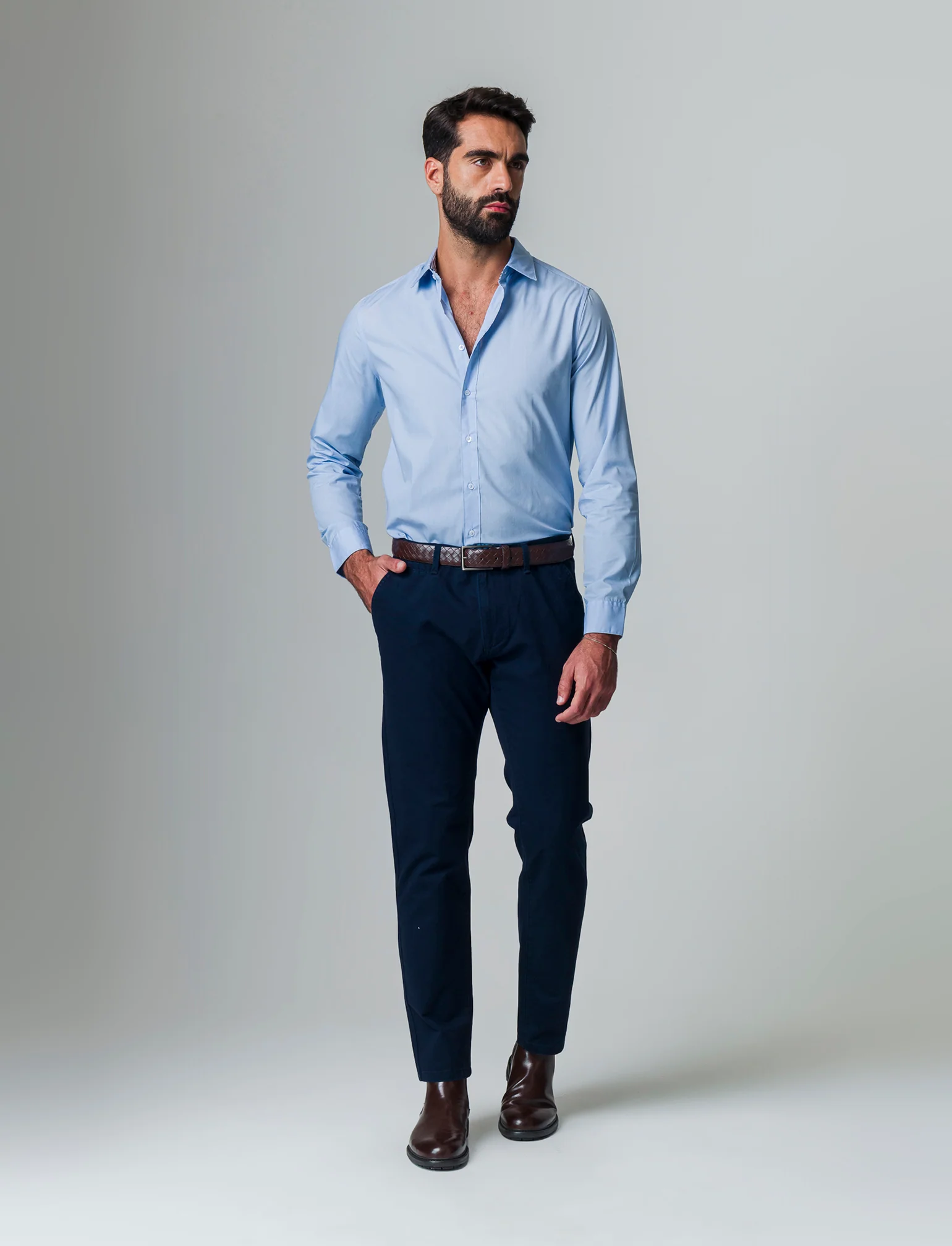 Camicia regular fit easy iron unita ed a fantasia da uomo - Celeste - Image 2