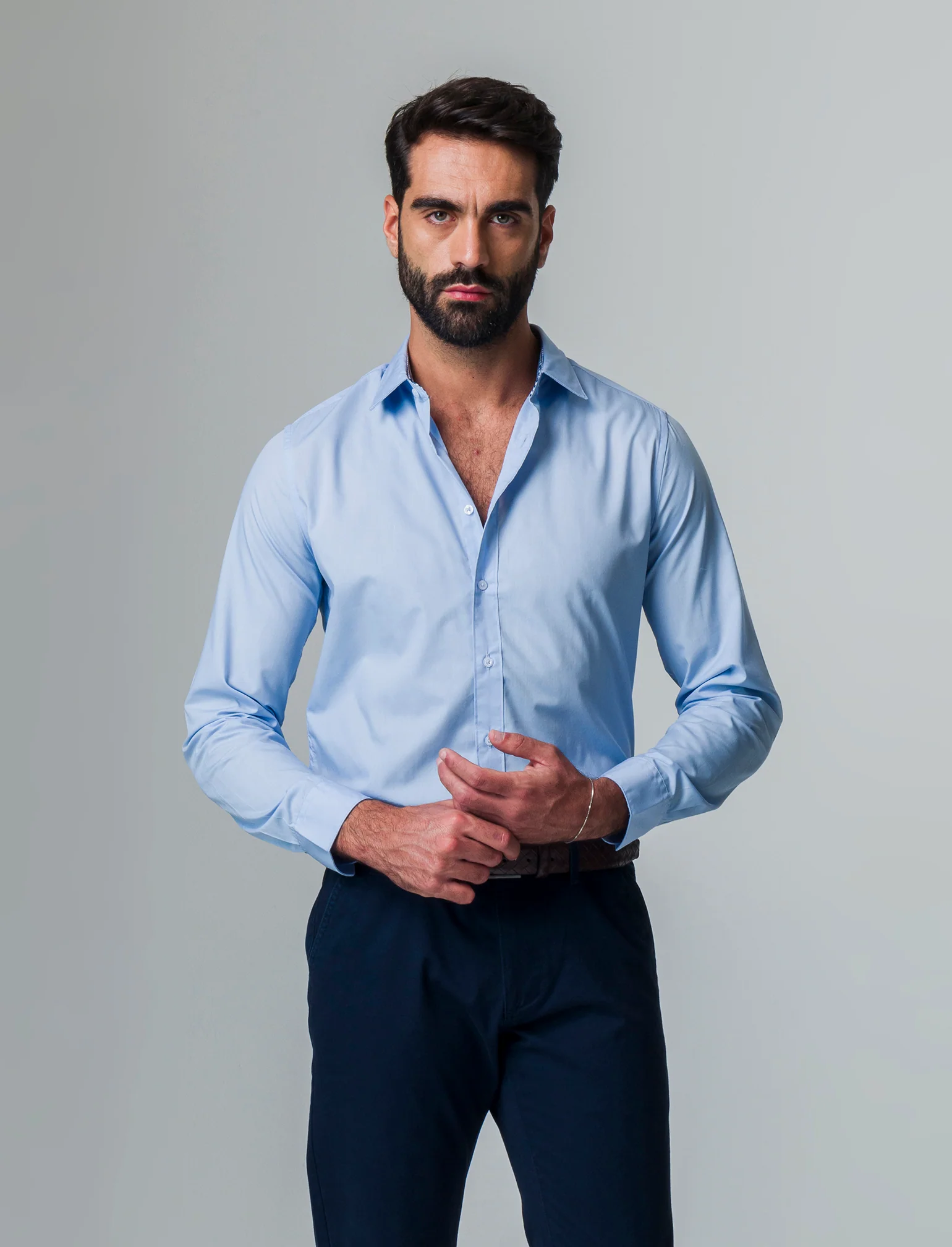 Camicia regular fit easy iron unita ed a fantasia da uomo - Celeste - Image 3