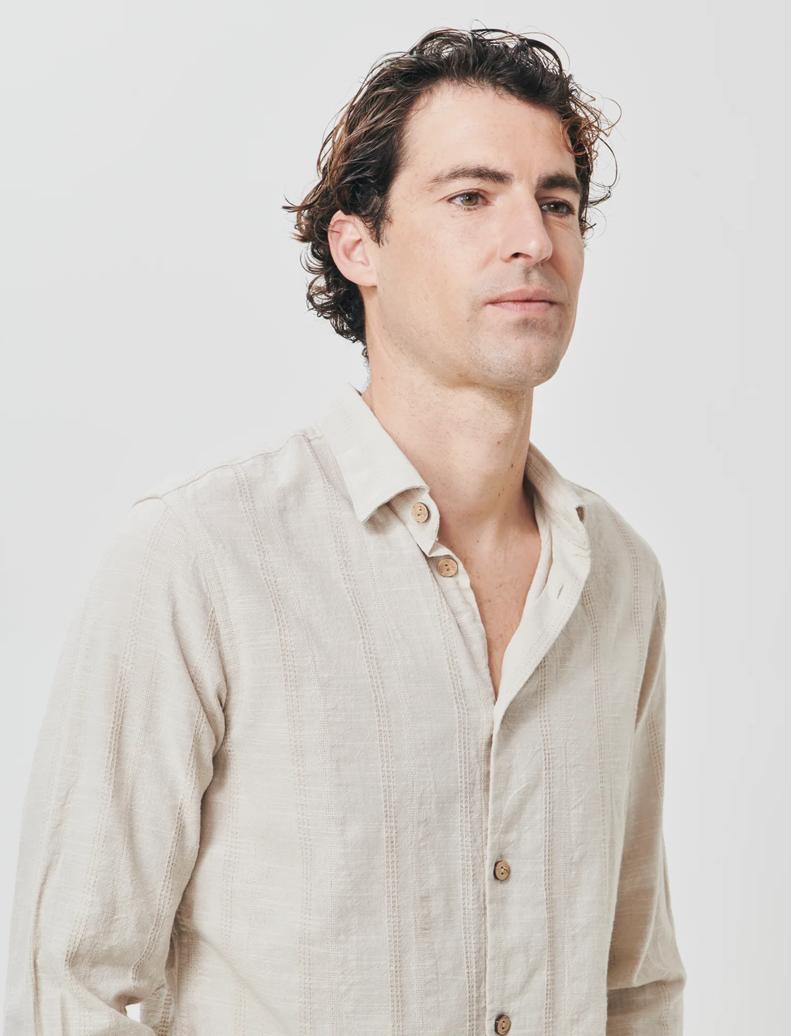 Camicia regular fit in tessuto jacquard - Beige - Image 2