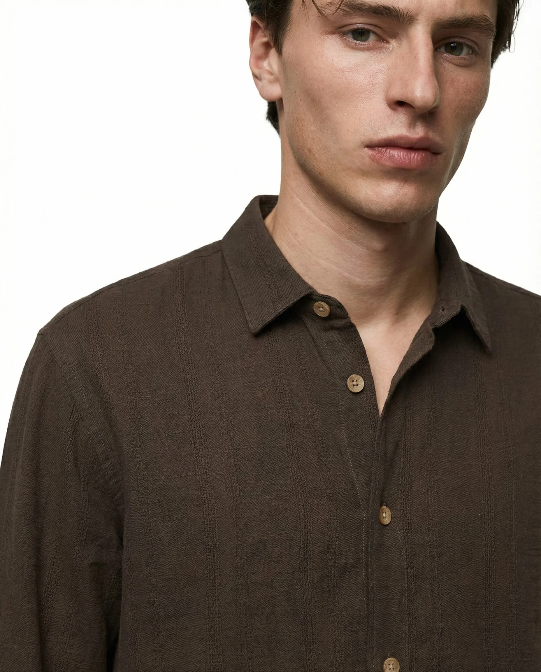 Camicia regular fit in tessuto jacquard - Moro - Image 3