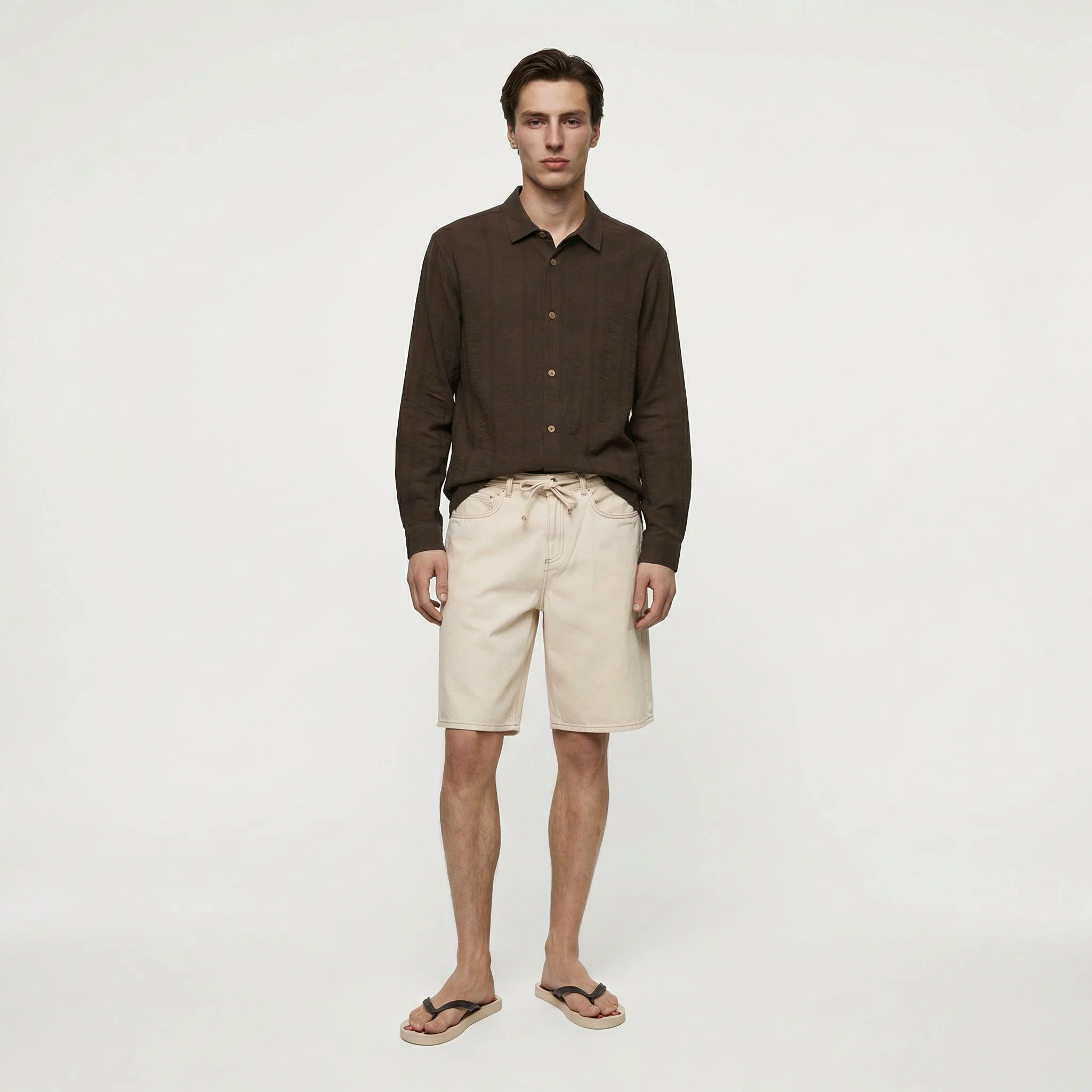 Camicia regular fit in tessuto jacquard - Moro - Image 4