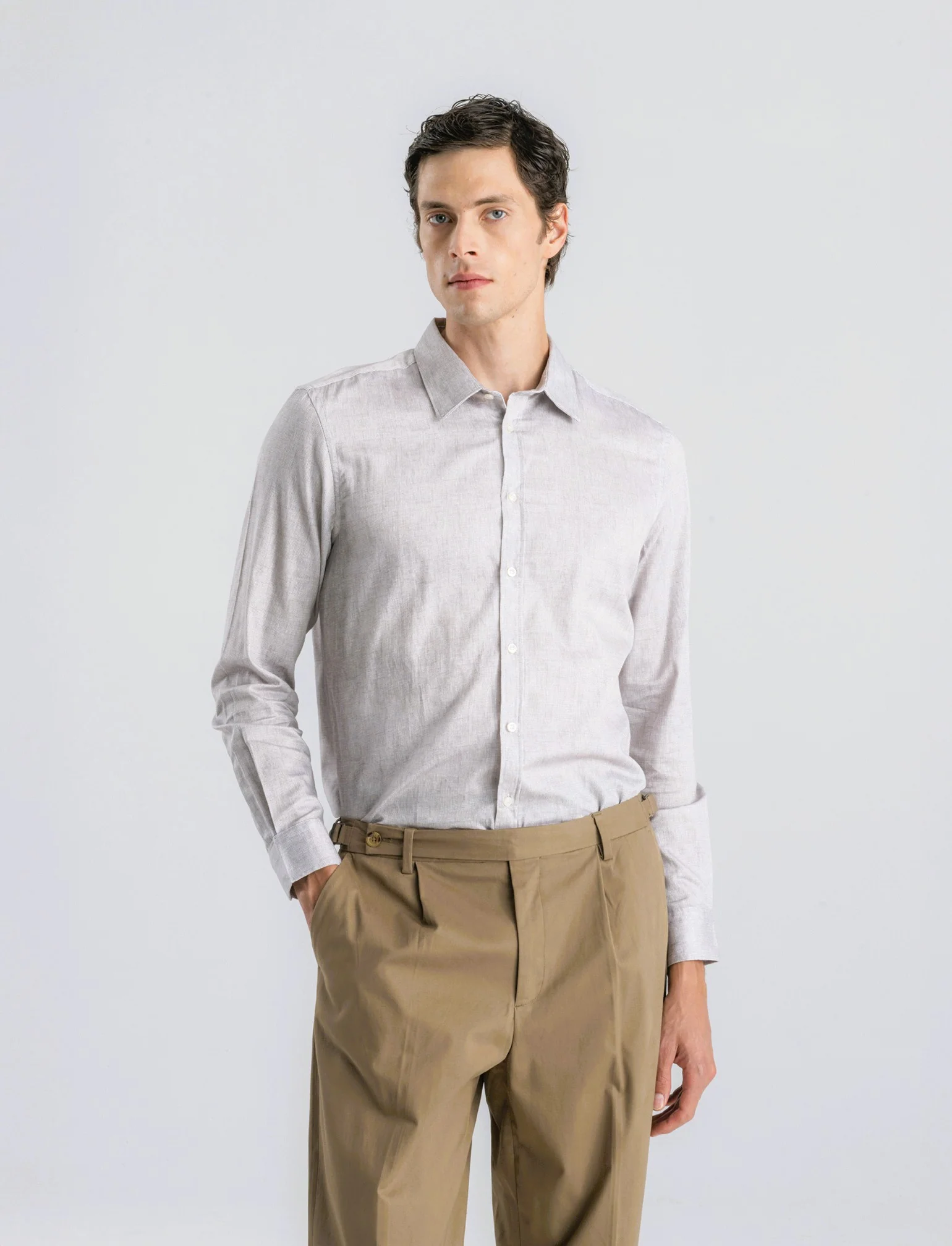 CAMICIA REGULAR FIT MICRO FANTASIA - Beige