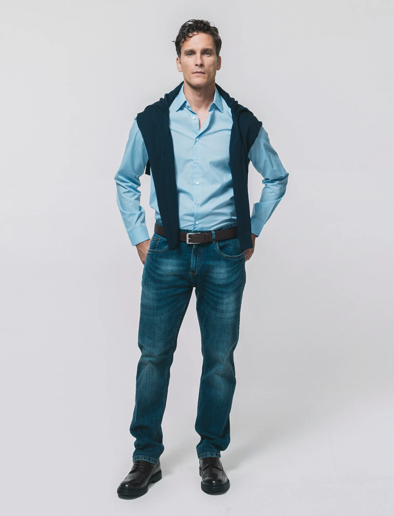 Camicia Regular Fit Micro Fantasia - Celeste - Image 4