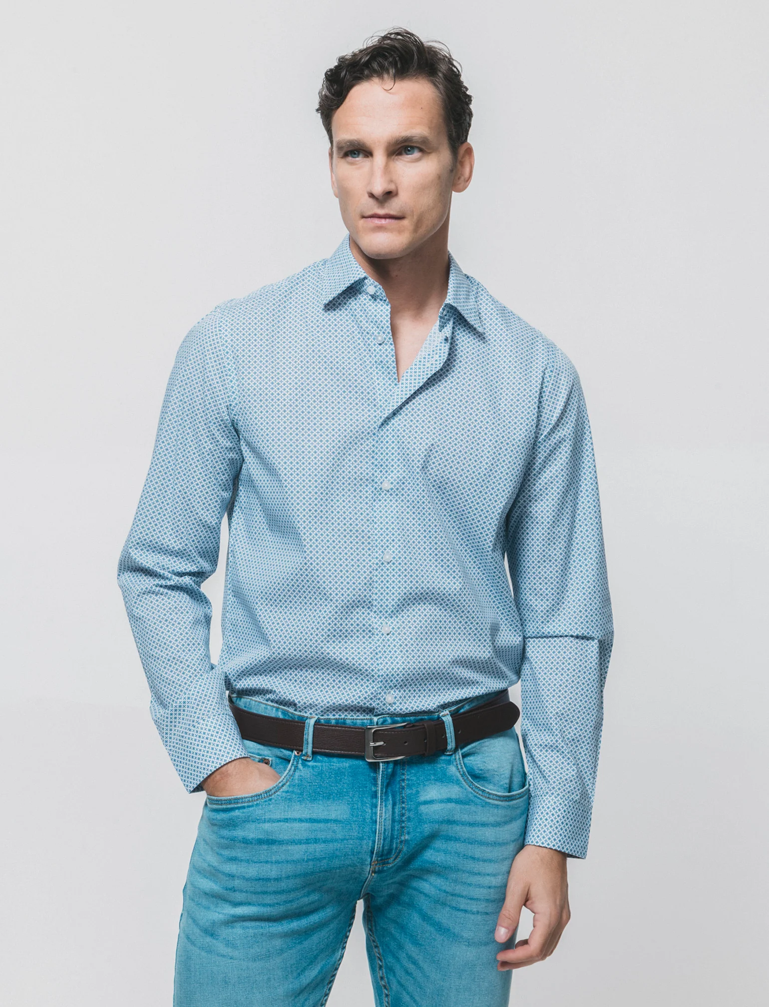 Camicia Regular Fit Micro Fantasia - Grigio ghiaccio - Image 3