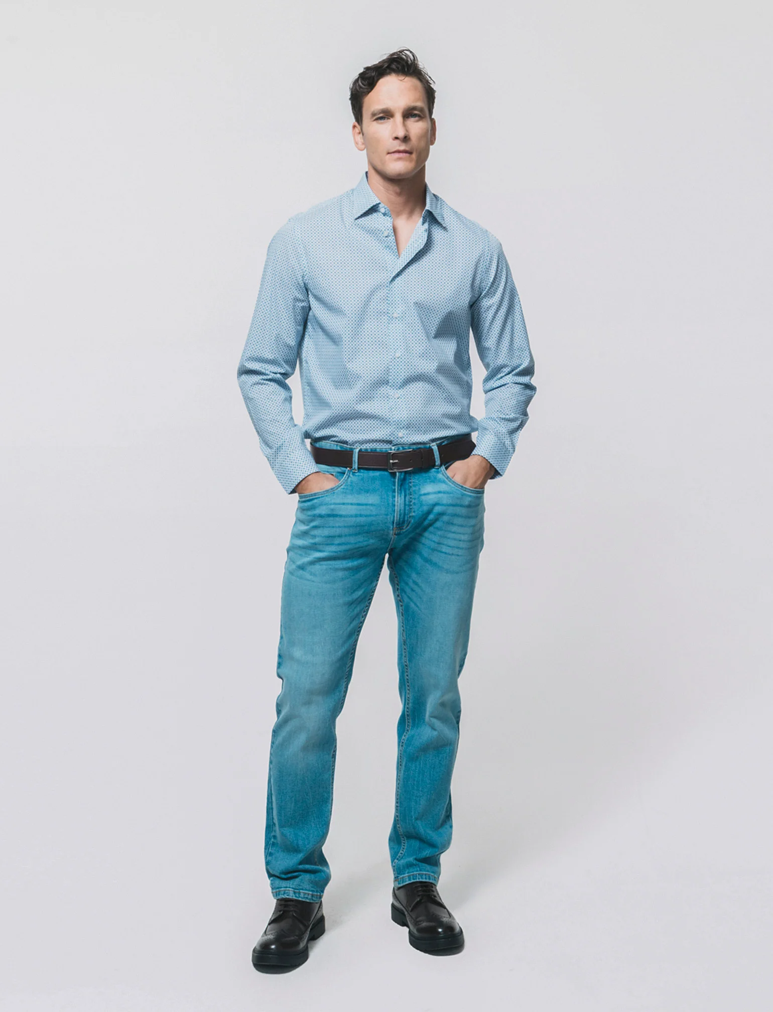 Camicia Regular Fit Micro Fantasia - Grigio ghiaccio - Image 4
