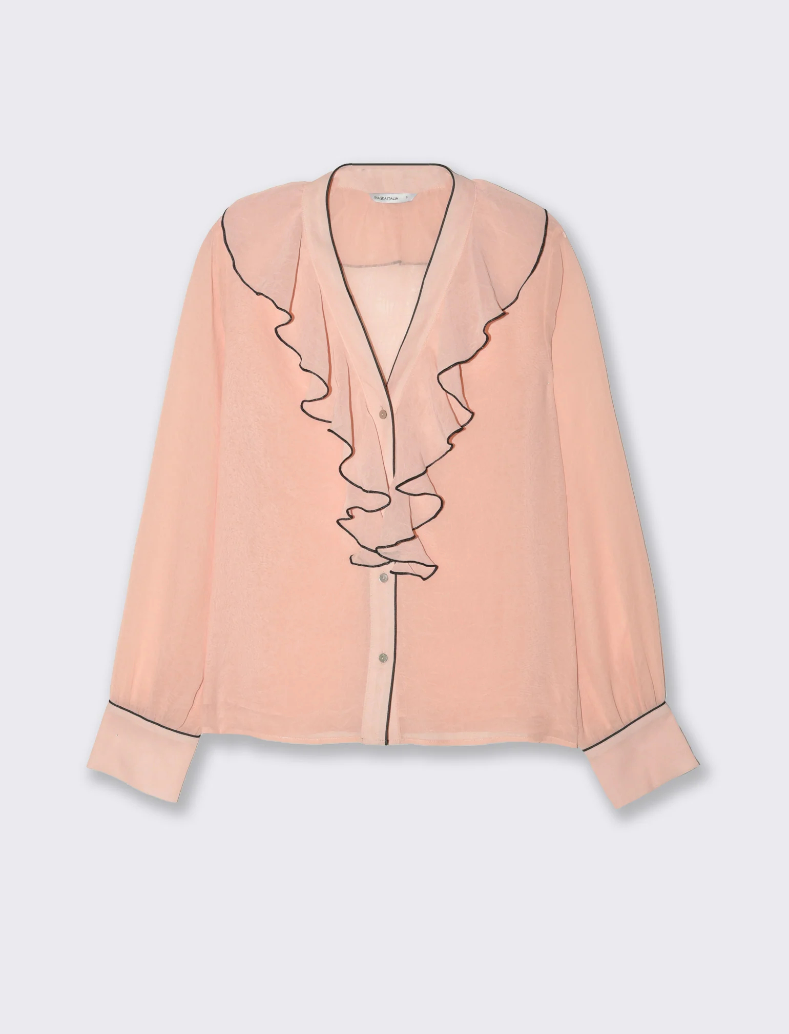 Camicia scollo a v e rusche da donna - Beige carne - Image 4