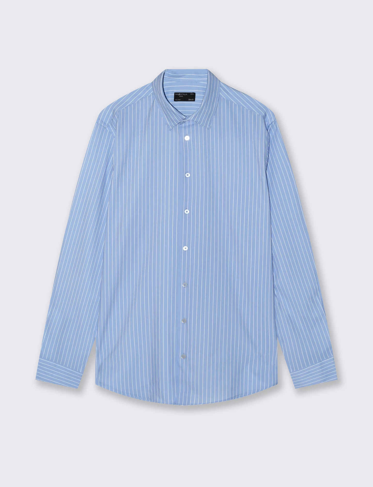 Camicia slim fit a righe in tessuto tecnico - Azzurro