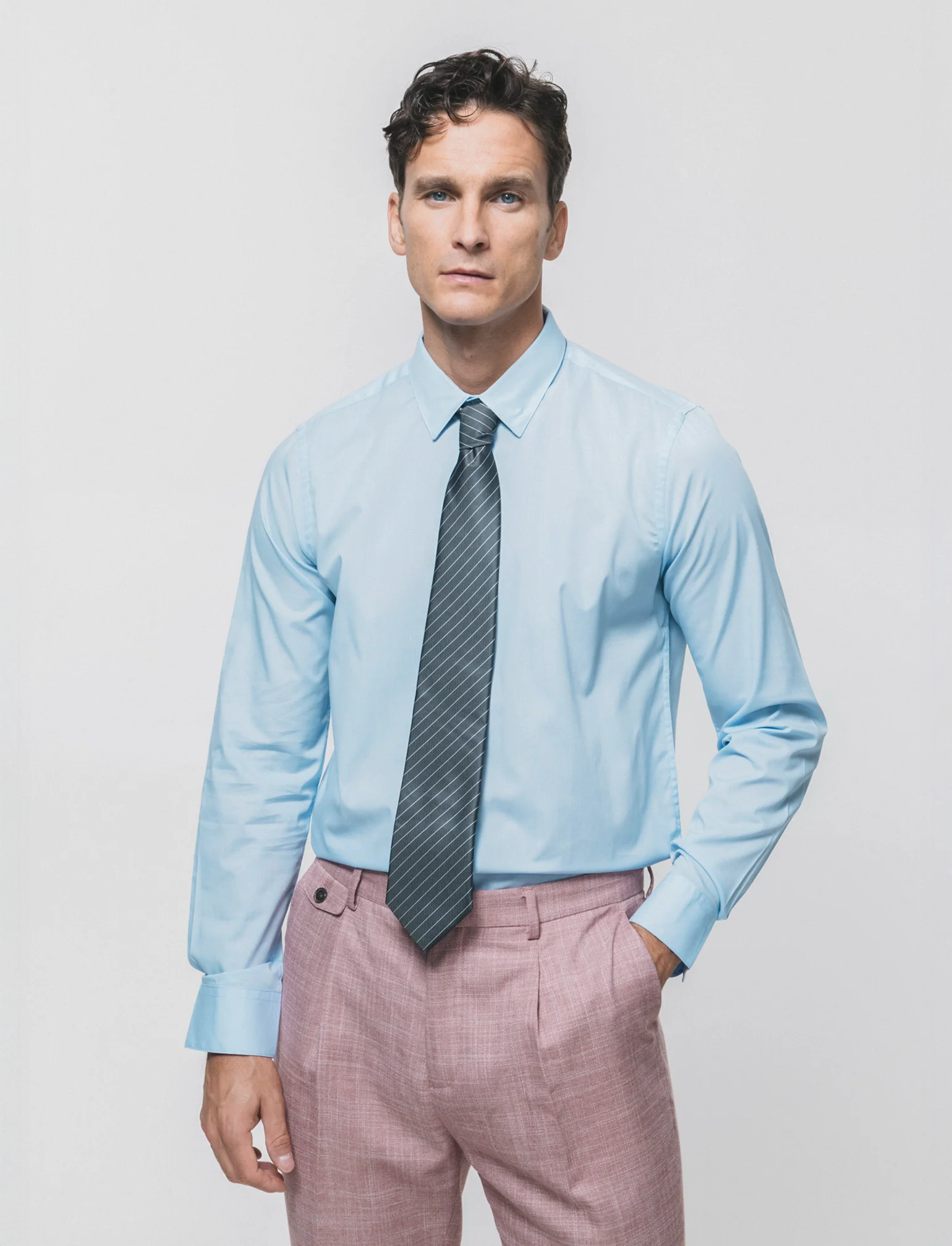 Camicia Slim Fit Easy Iron in Cotone - Celeste