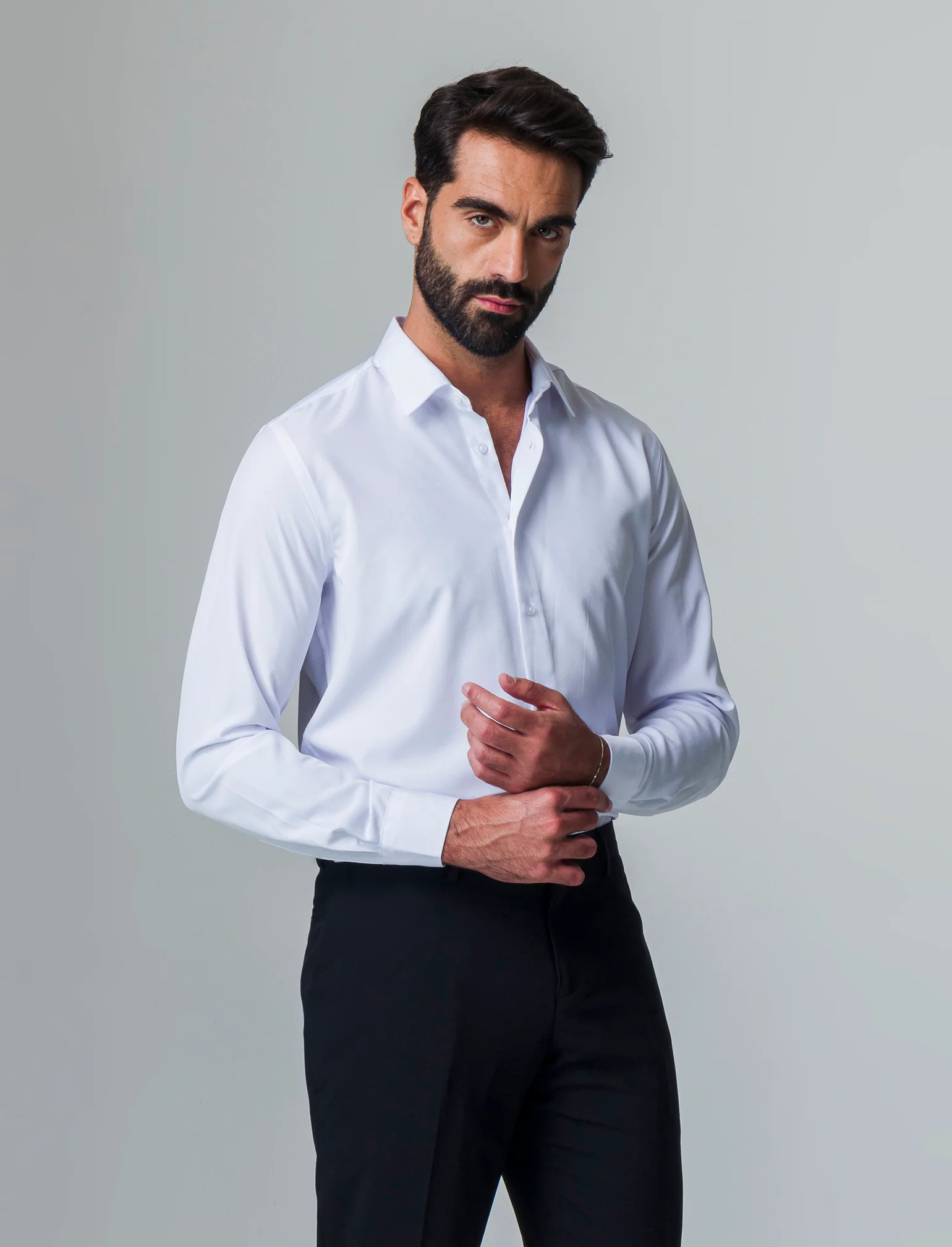 Camicia slim fit tessuto tecnico da uomo - Bianco