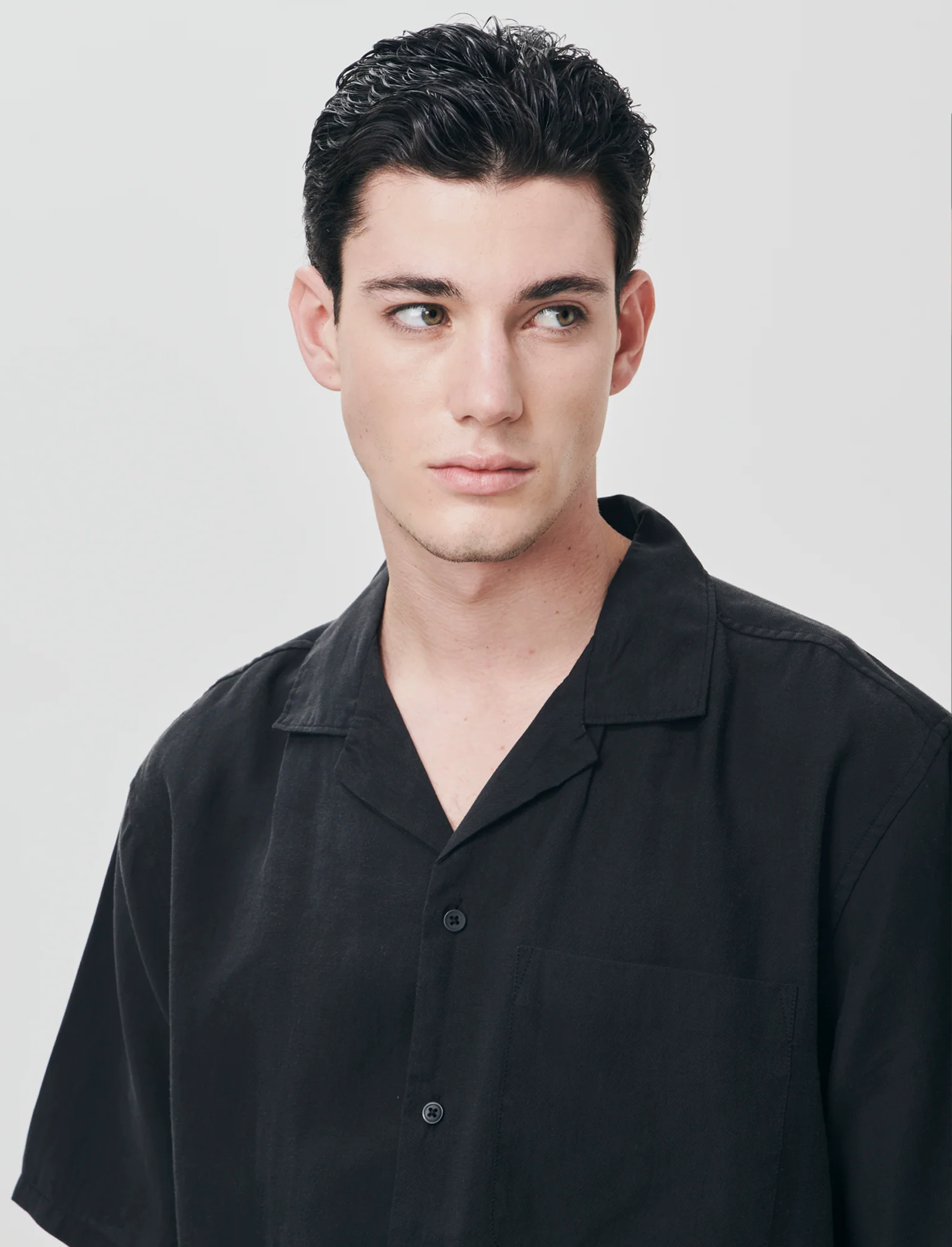 Camicia soft fit in misto lyocell - Nero