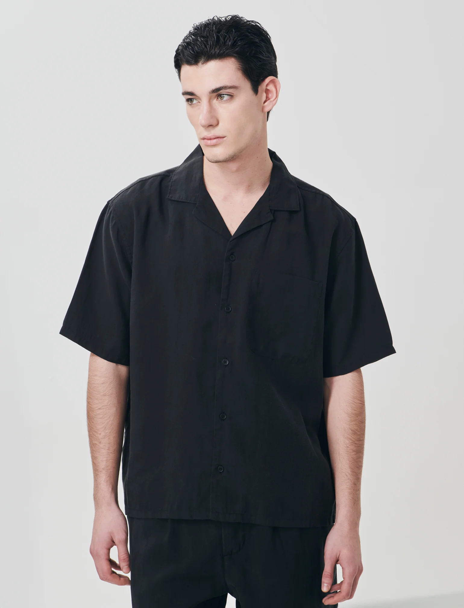Camicia soft fit in misto lyocell - Nero - Image 3