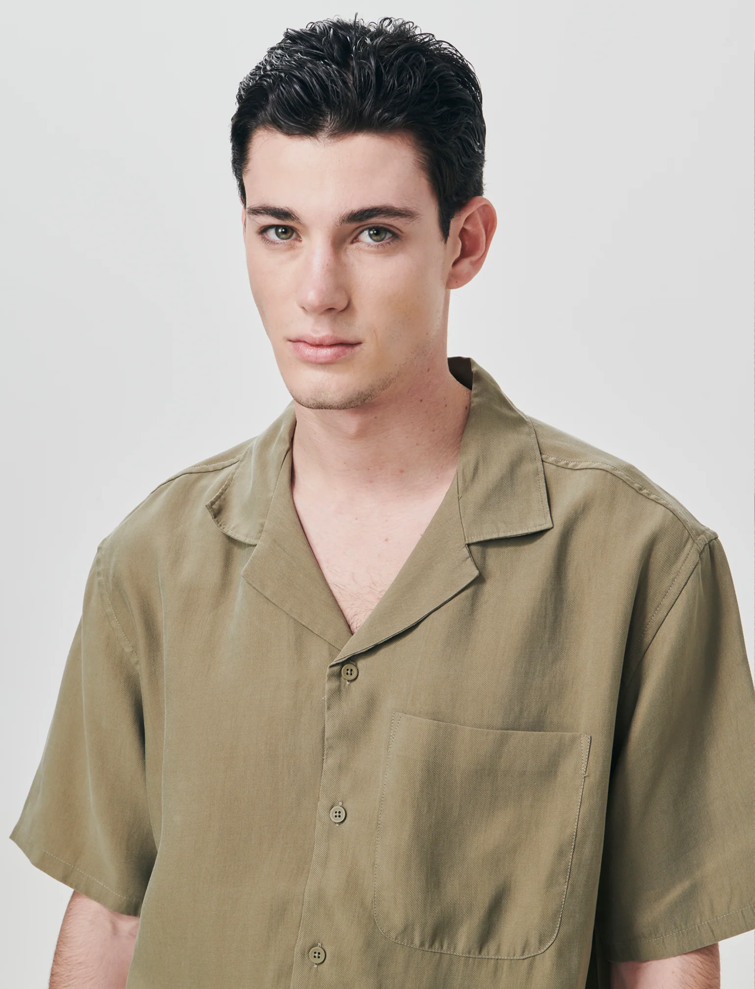 Camicia soft fit in misto lyocell - Verde kaki