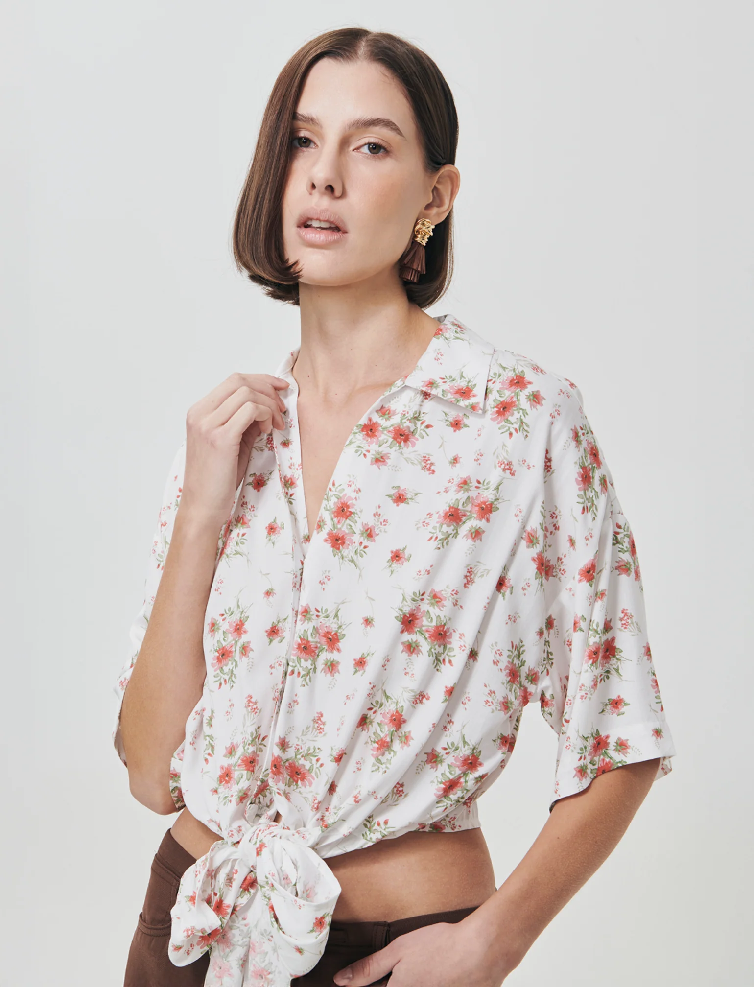 Camicia Stampata Mezza Manica con Nodo - var 1