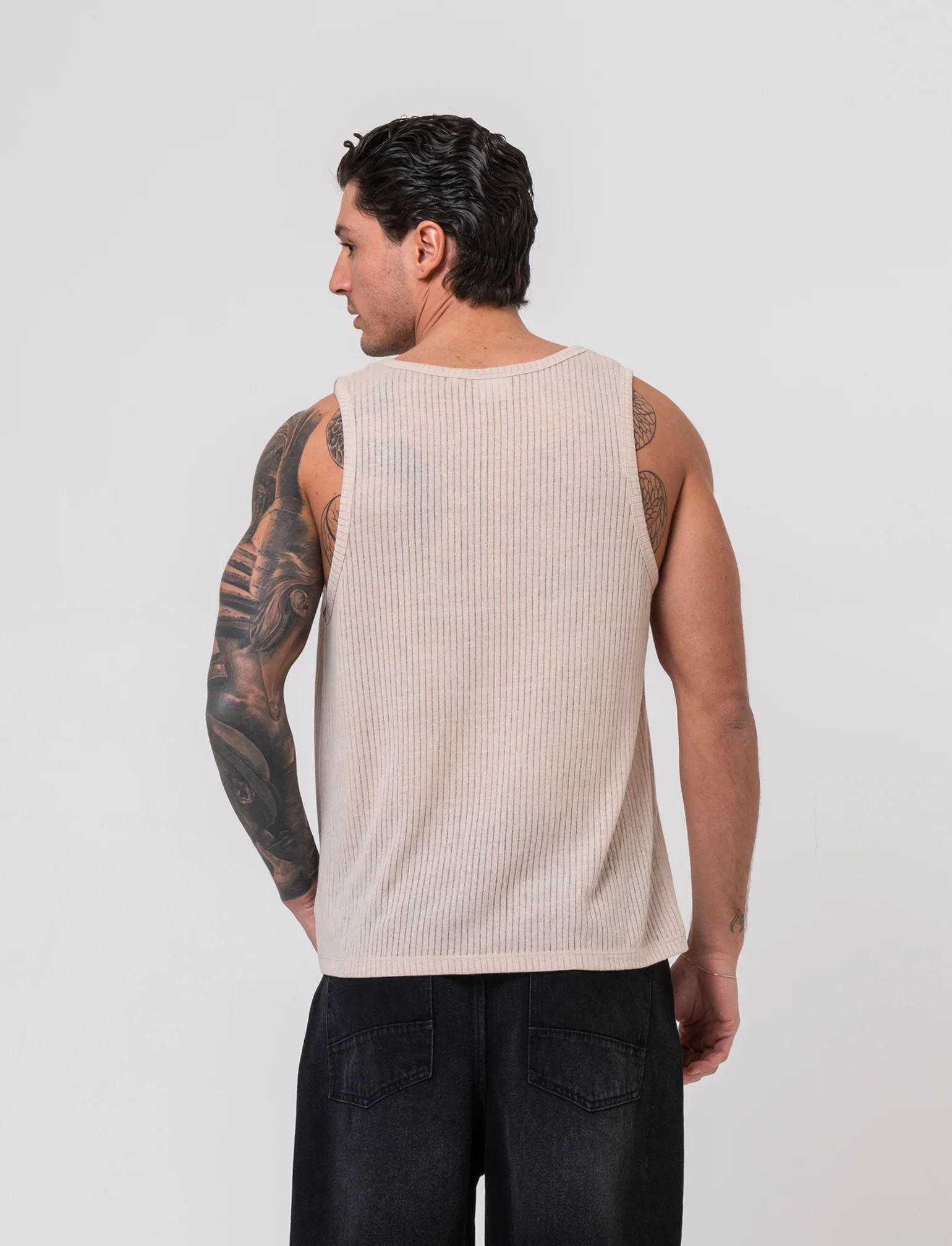Canotta in tessuto a coste effetto maglia da uomo - Beige - Image 2