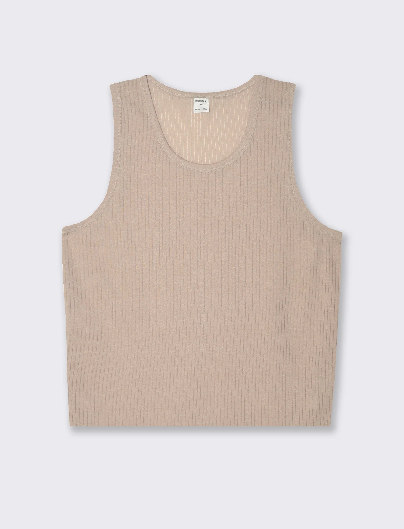 Canotta in tessuto a coste effetto maglia da uomo - Beige - Image 4