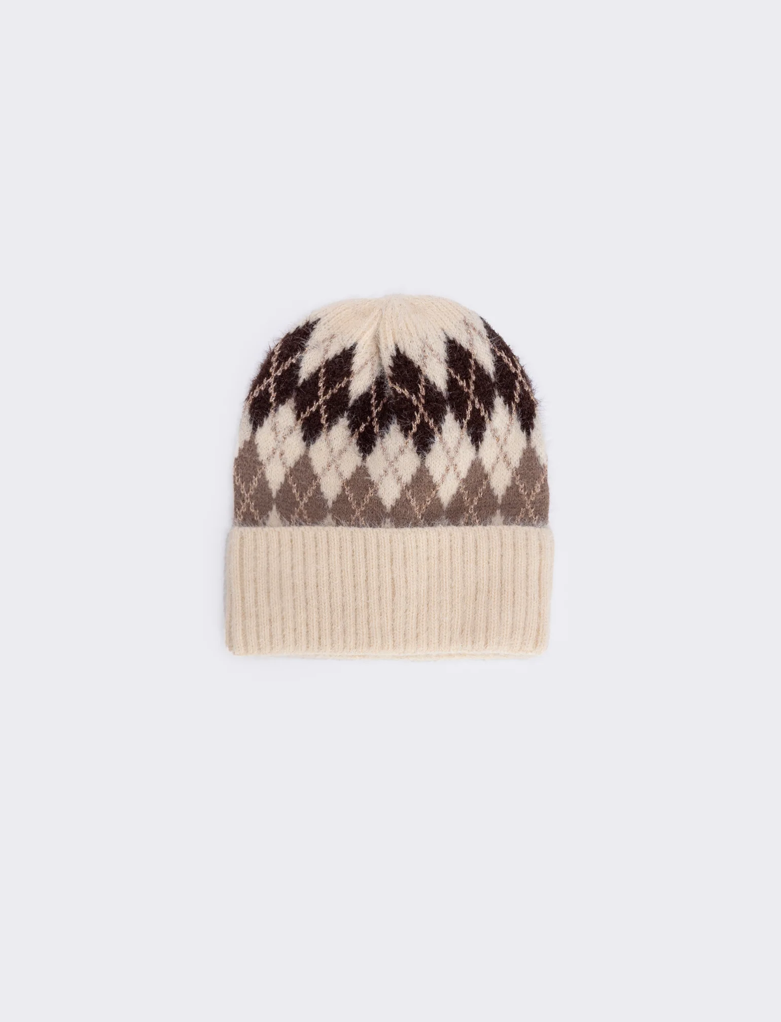 Cappello a quadri con risvolto - Beige