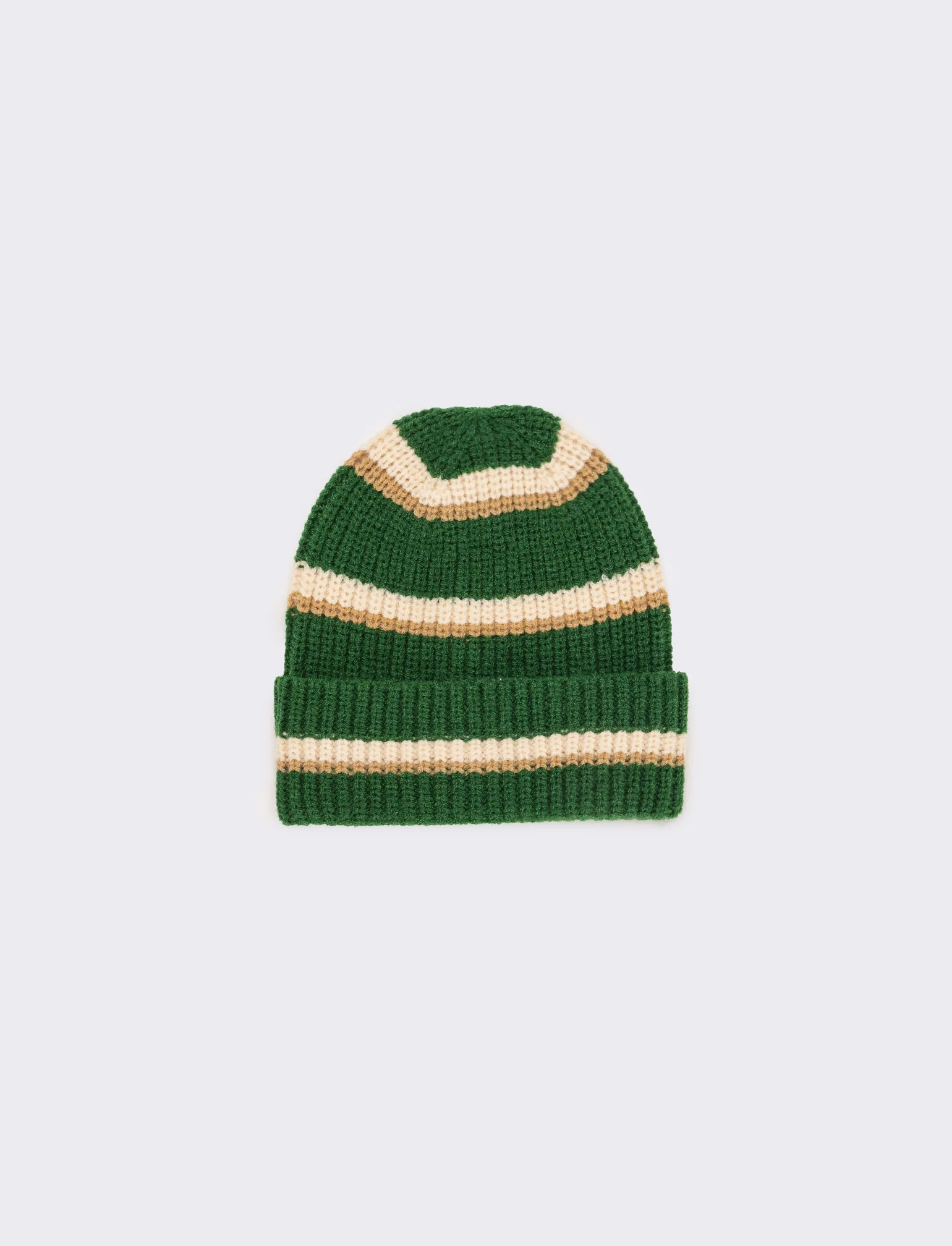Cappello a righe con risvolto in maglia - Verde
