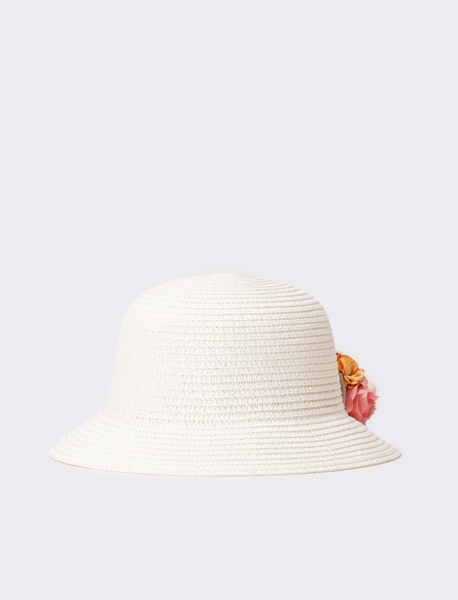 Cappello bambina modello tulipano con fiori multicolor - Bianco