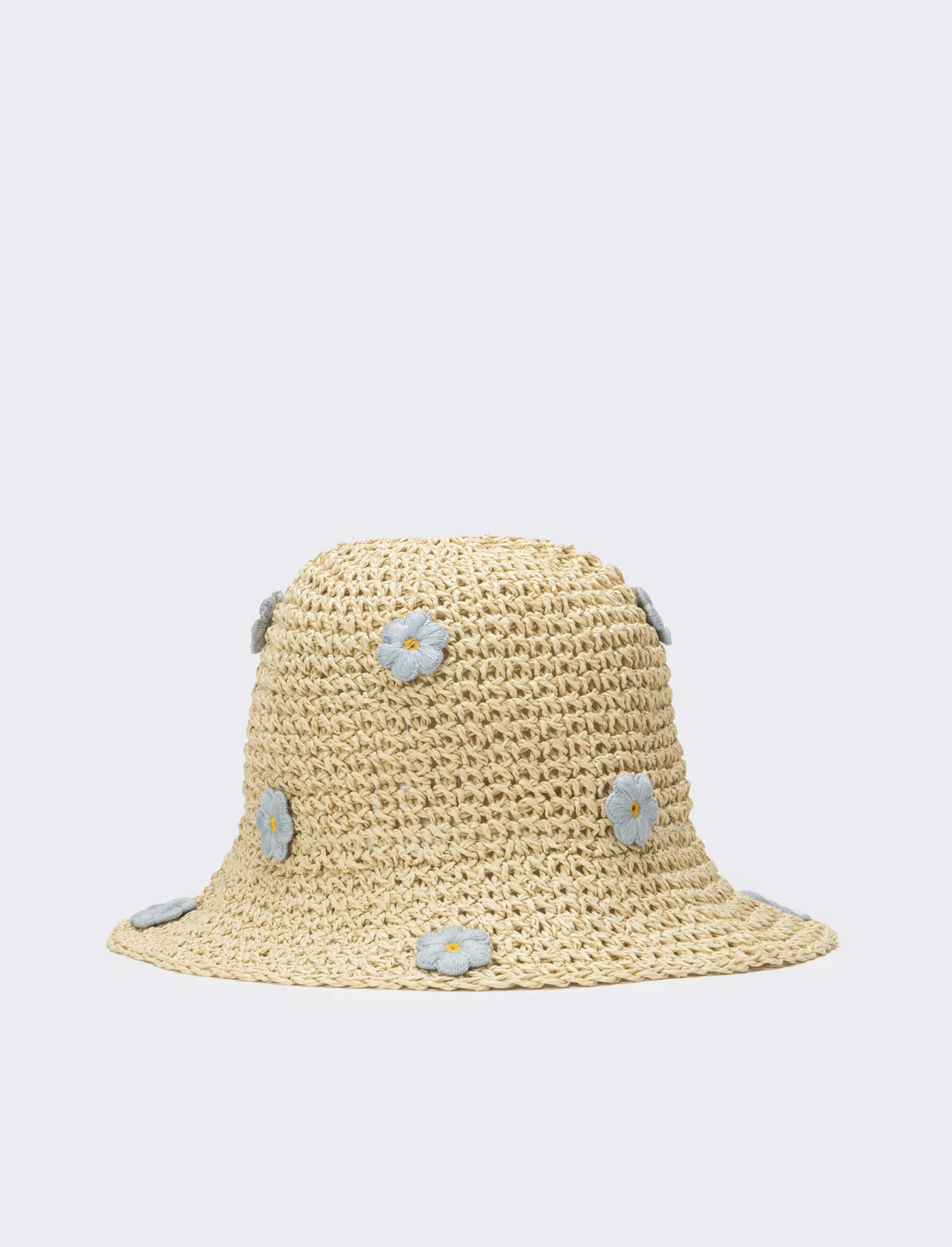 Cappello bambina pescatore con applicazioni fiori e frutta - Blu