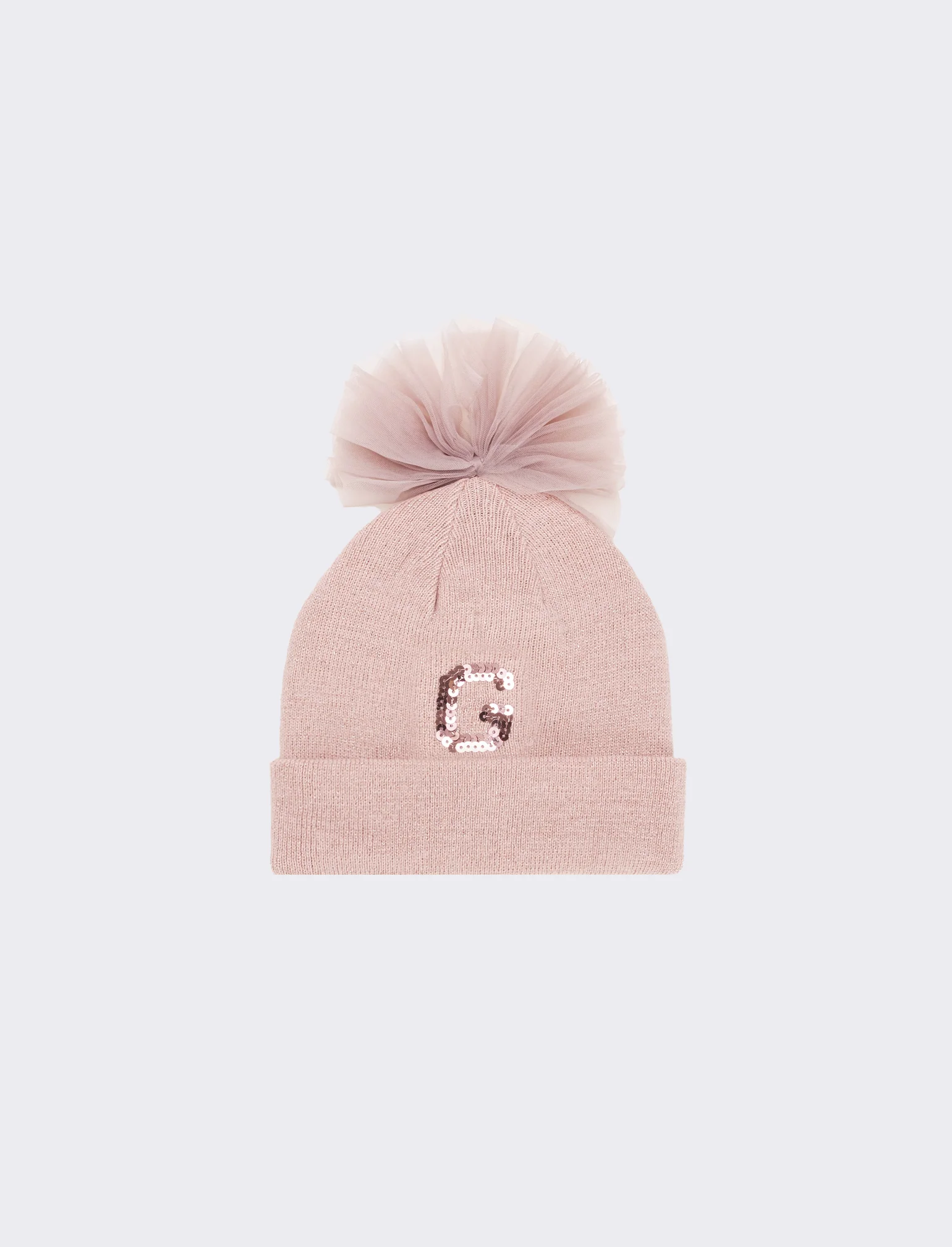 Cappello con fiocco in tulle e lettera paillettes - var 3