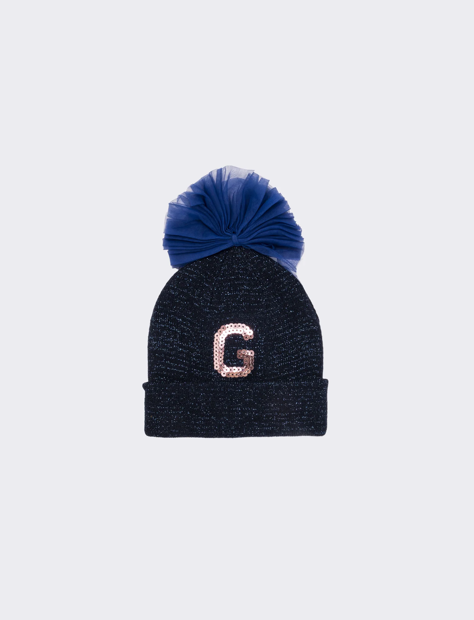 Cappello con fiocco in tulle e lettera paillettes - Var 9