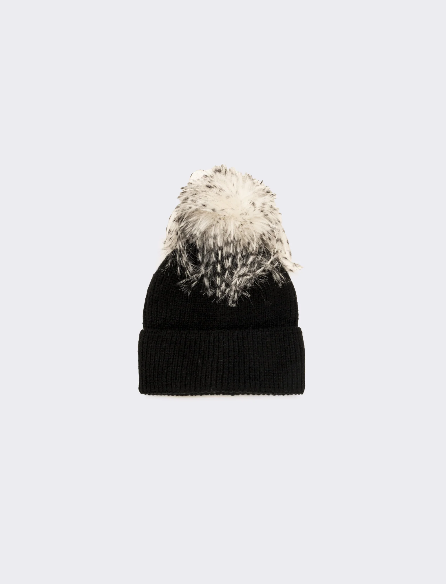 Cappello con pon pon pelo lungo donna - Nero