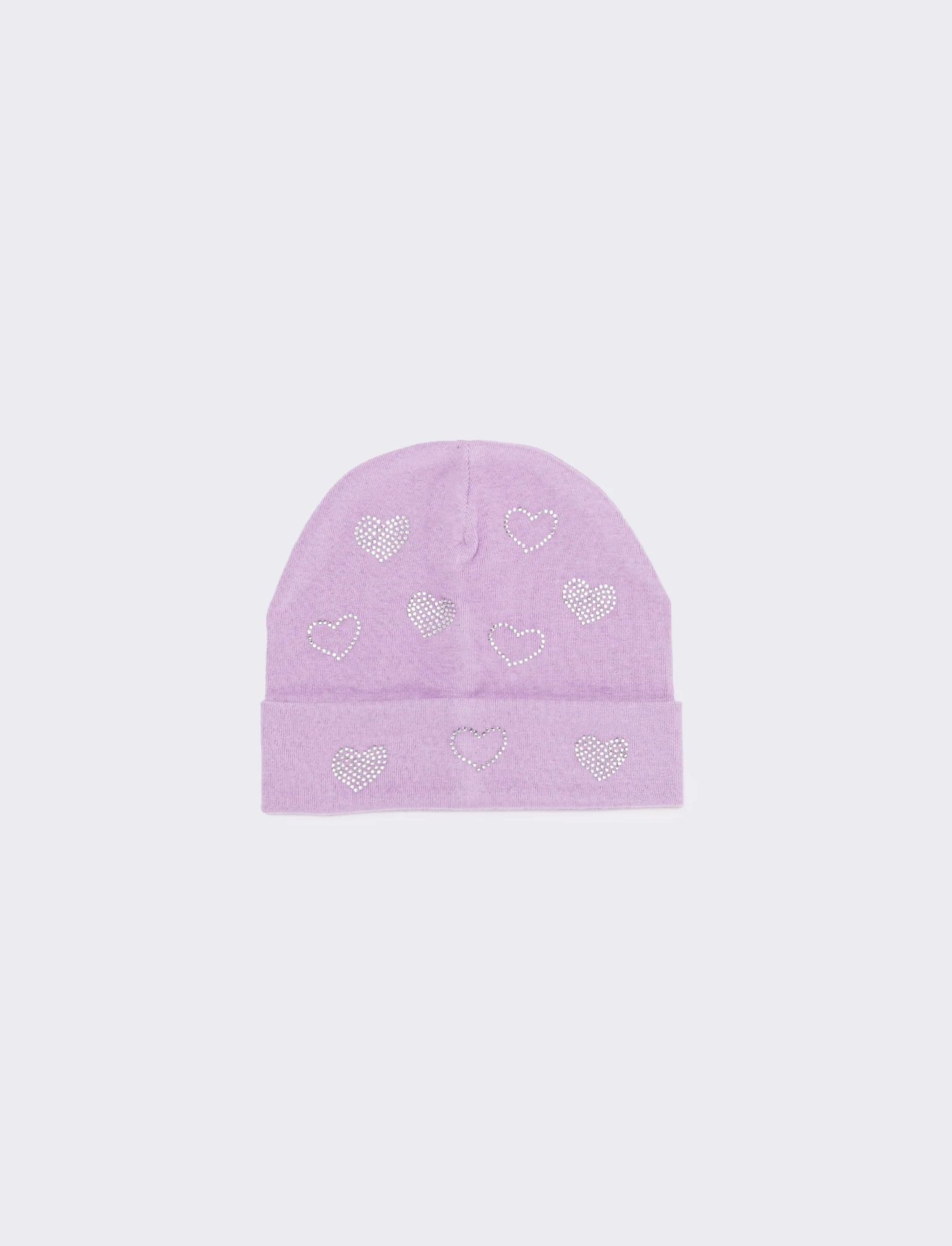 Cappello con risvolto cuori strass in vetro - Lilla