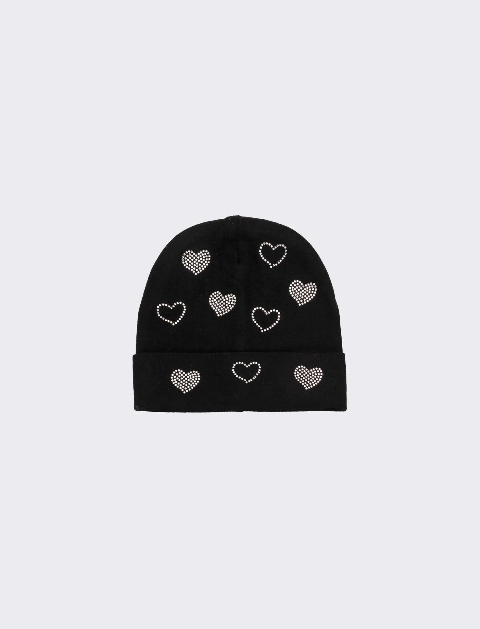 Cappello con risvolto cuori strass in vetro - Nero