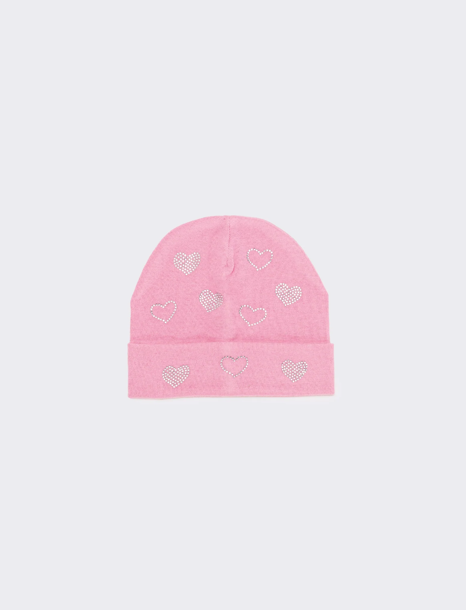 Cappello con risvolto cuori strass in vetro - Rosa