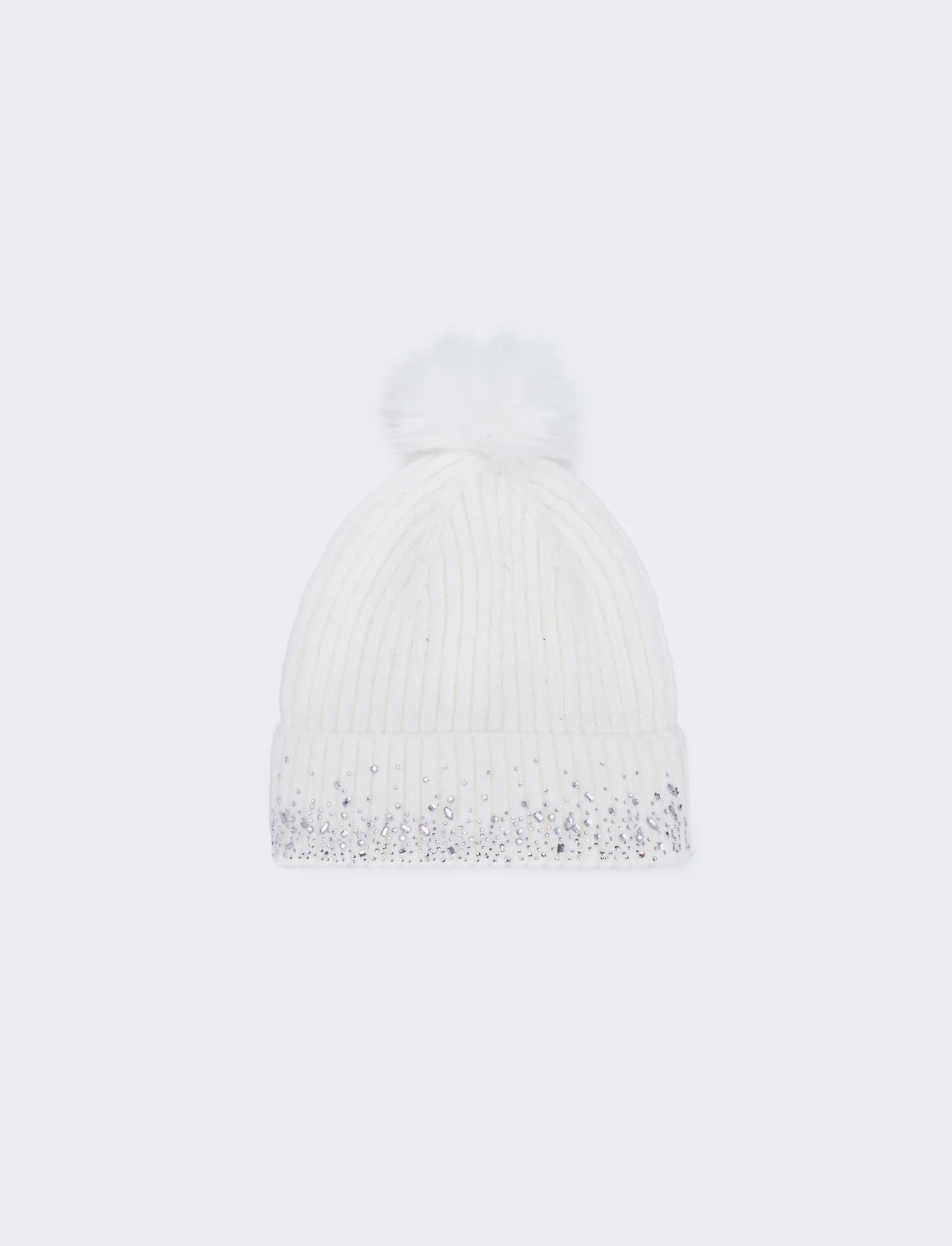 Cappello con strass sul risvolto - Bianco