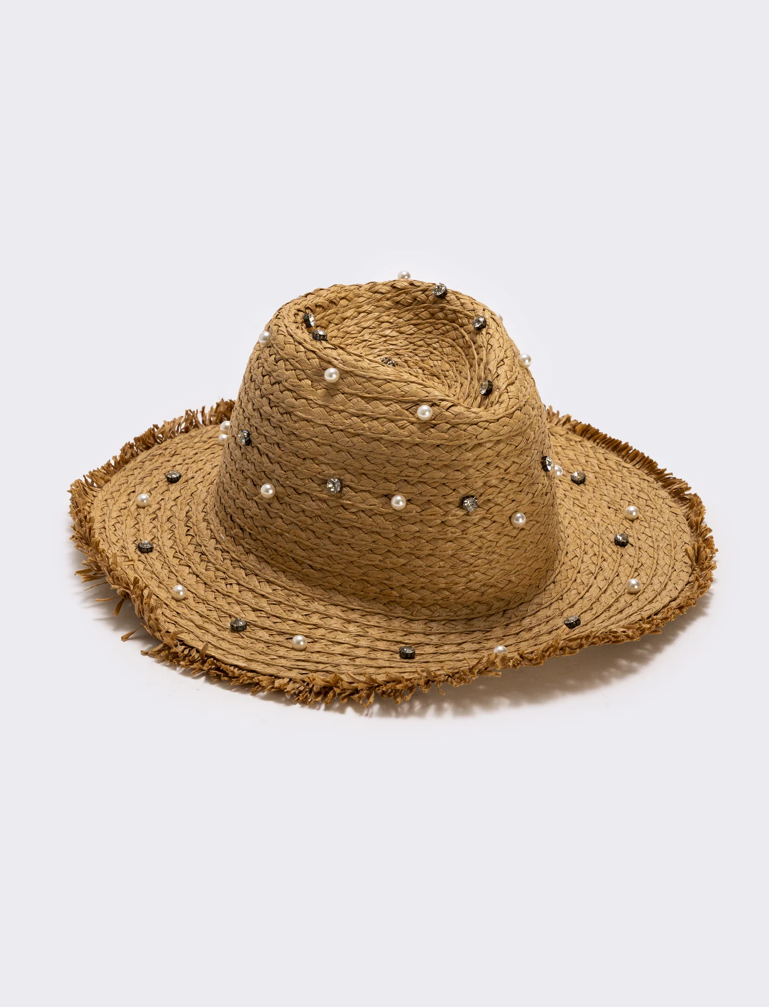 Cappello cowboy con perle e strass - Beige - Image 2