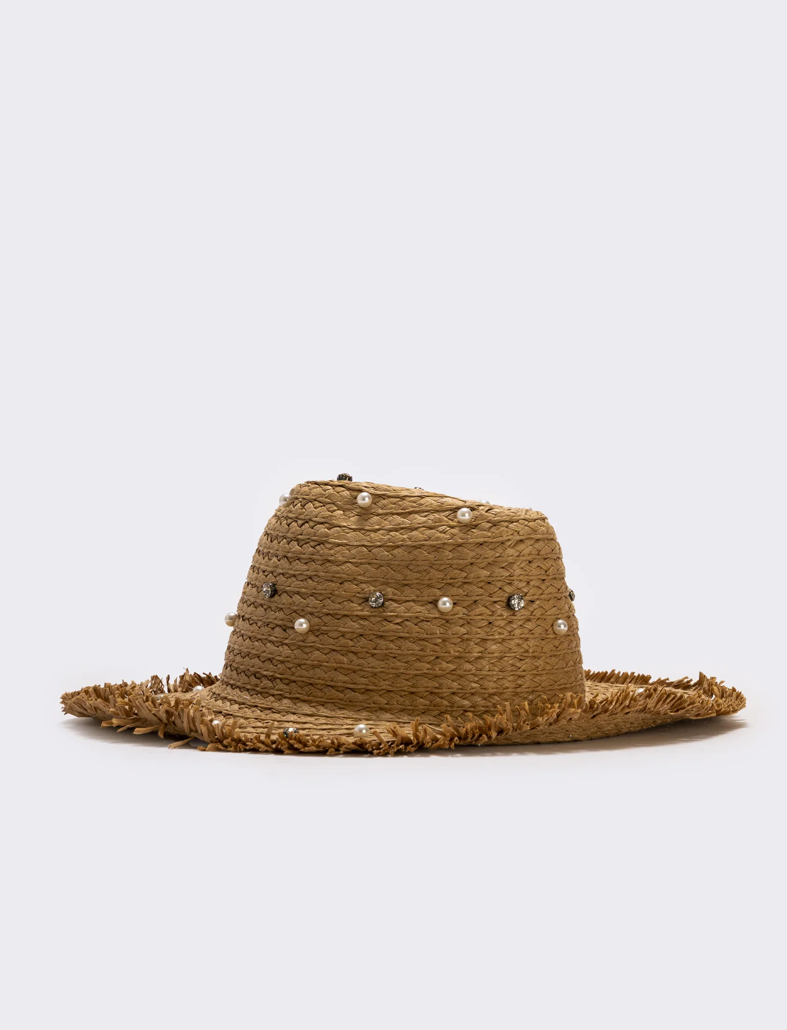 Cappello cowboy con perle e strass - Beige - Image 3