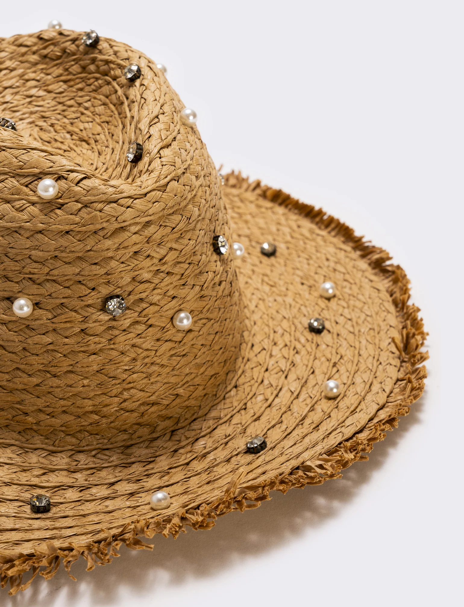 Cappello cowboy con perle e strass - Beige - Image 4