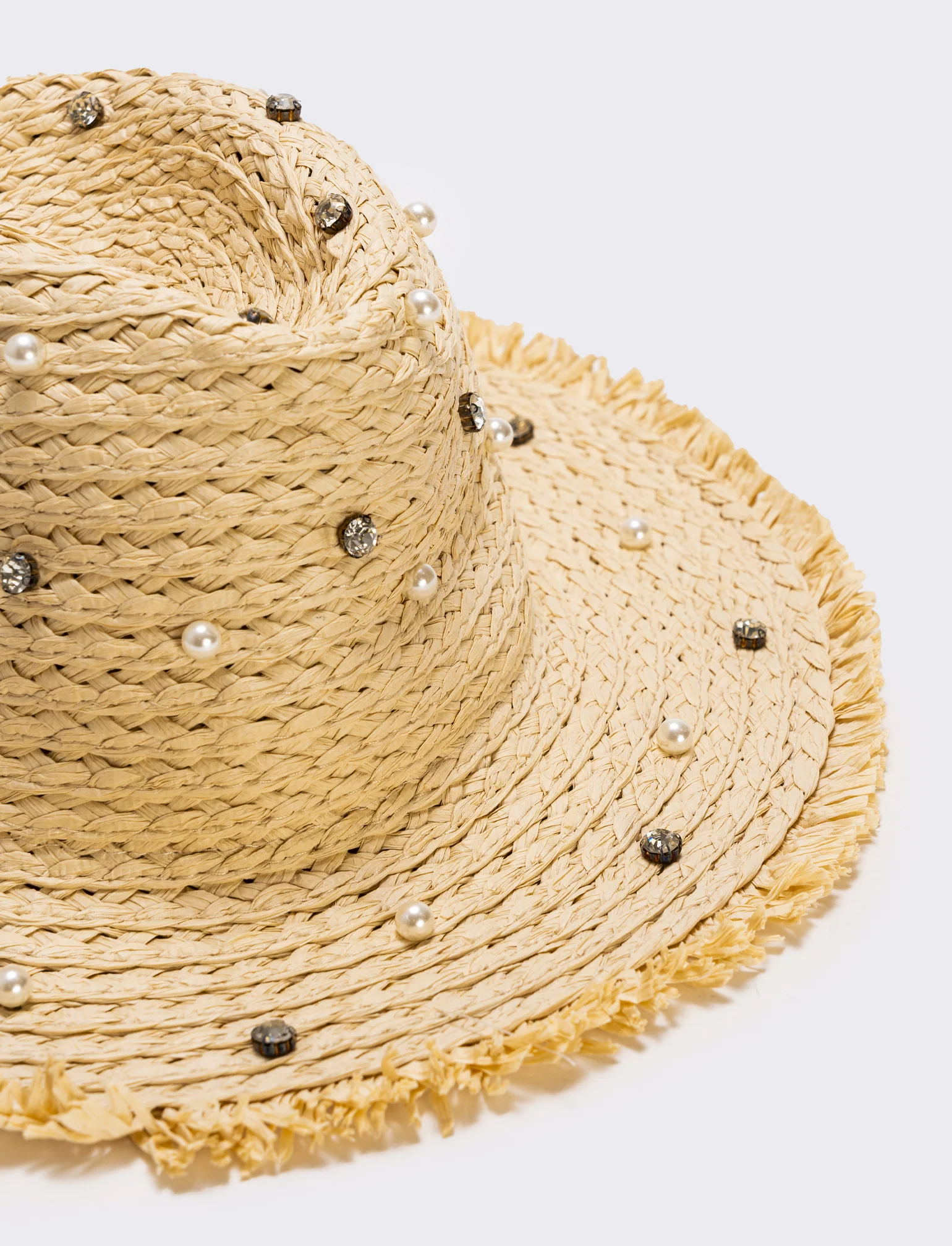 Cappello cowboy con perle e strass - Bianco natural - Image 3