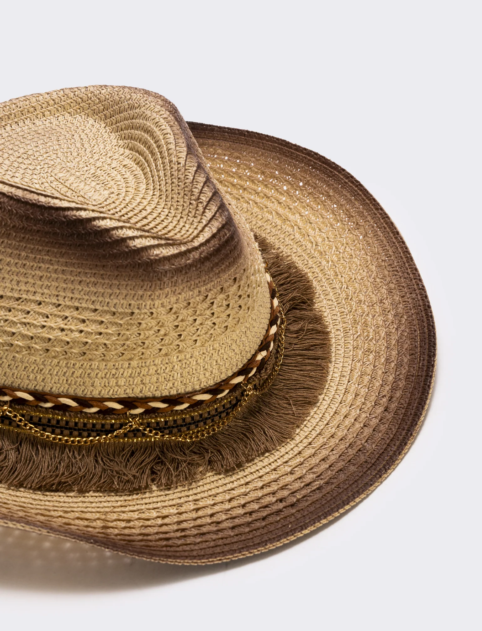 Cappello cowboy frangiato con catenina - Bianco natural - Image 3