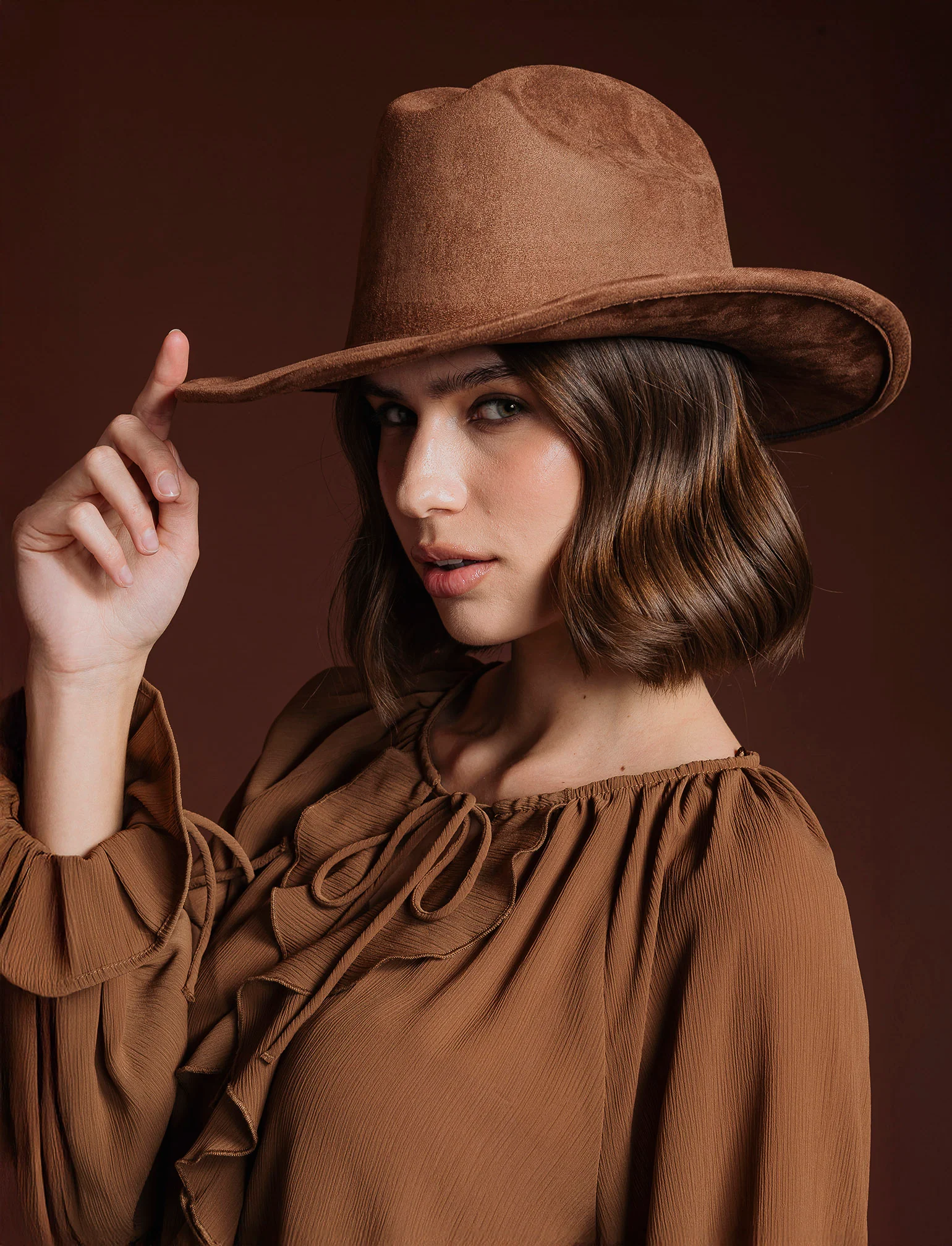 Cappello cowboy in dainetto donna - Marrone - Image 3