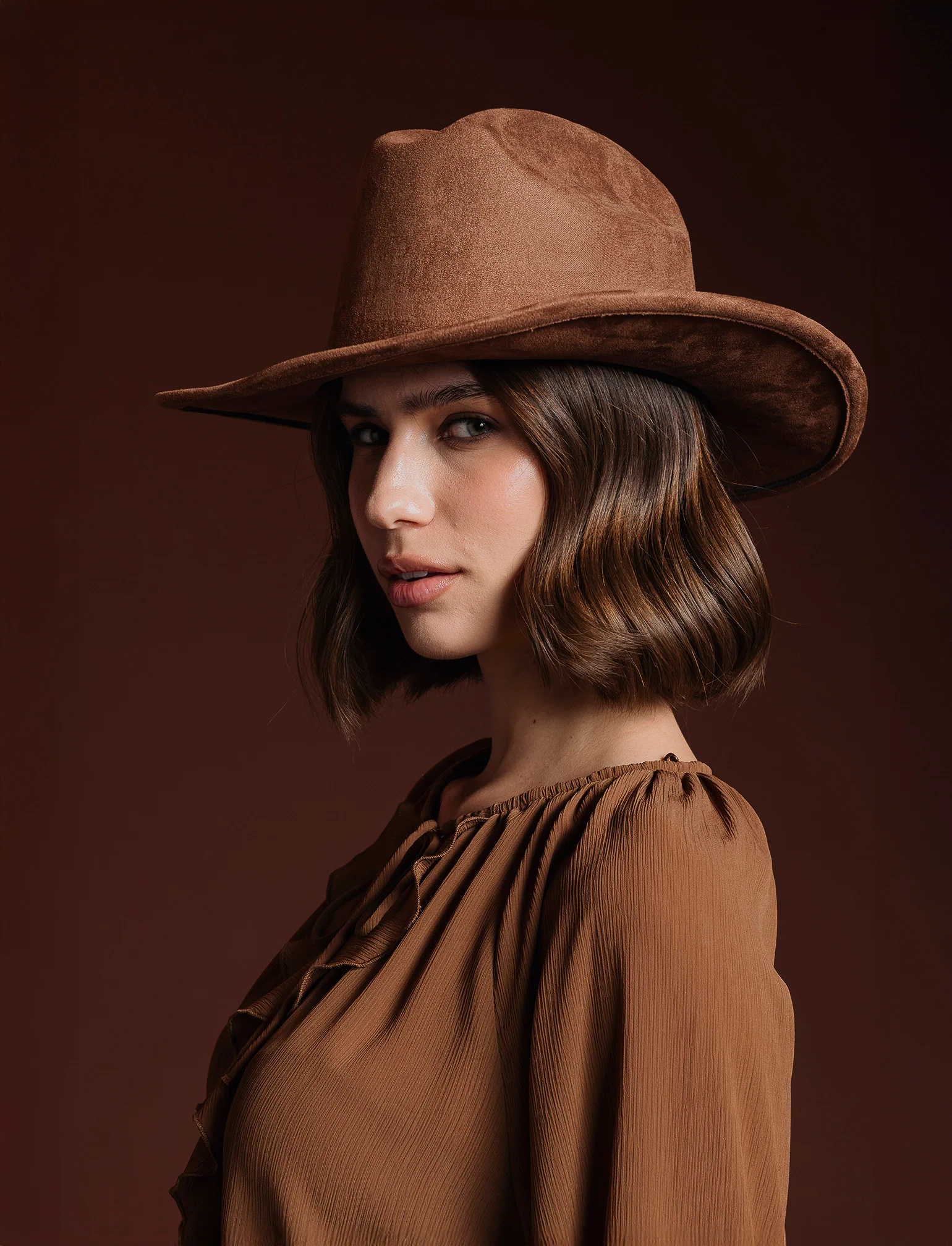 Cappello cowboy in dainetto donna - Marrone - Image 4
