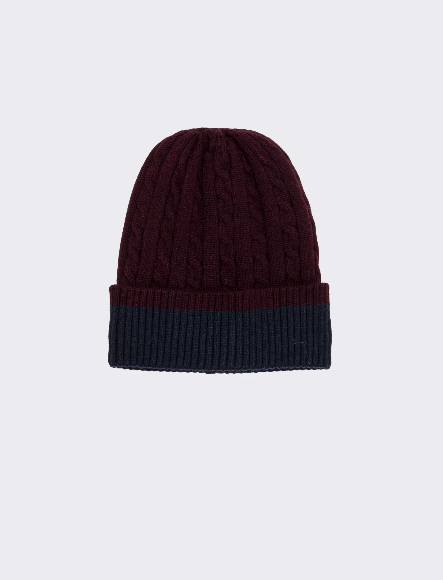 Cappello cuffia a trecce con risvolto uomo - Bordeaux